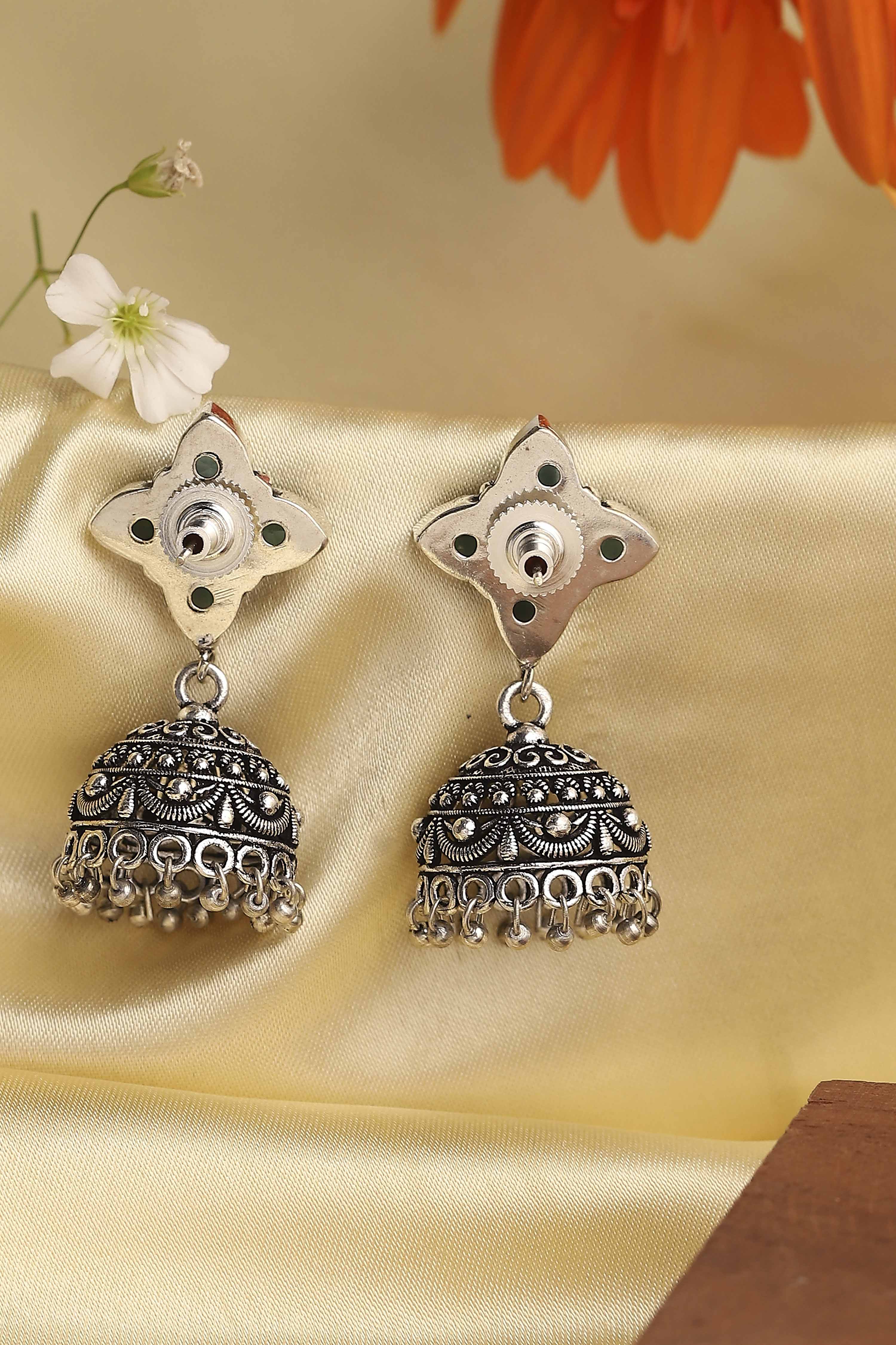 Green Brass Jhumka image number 2