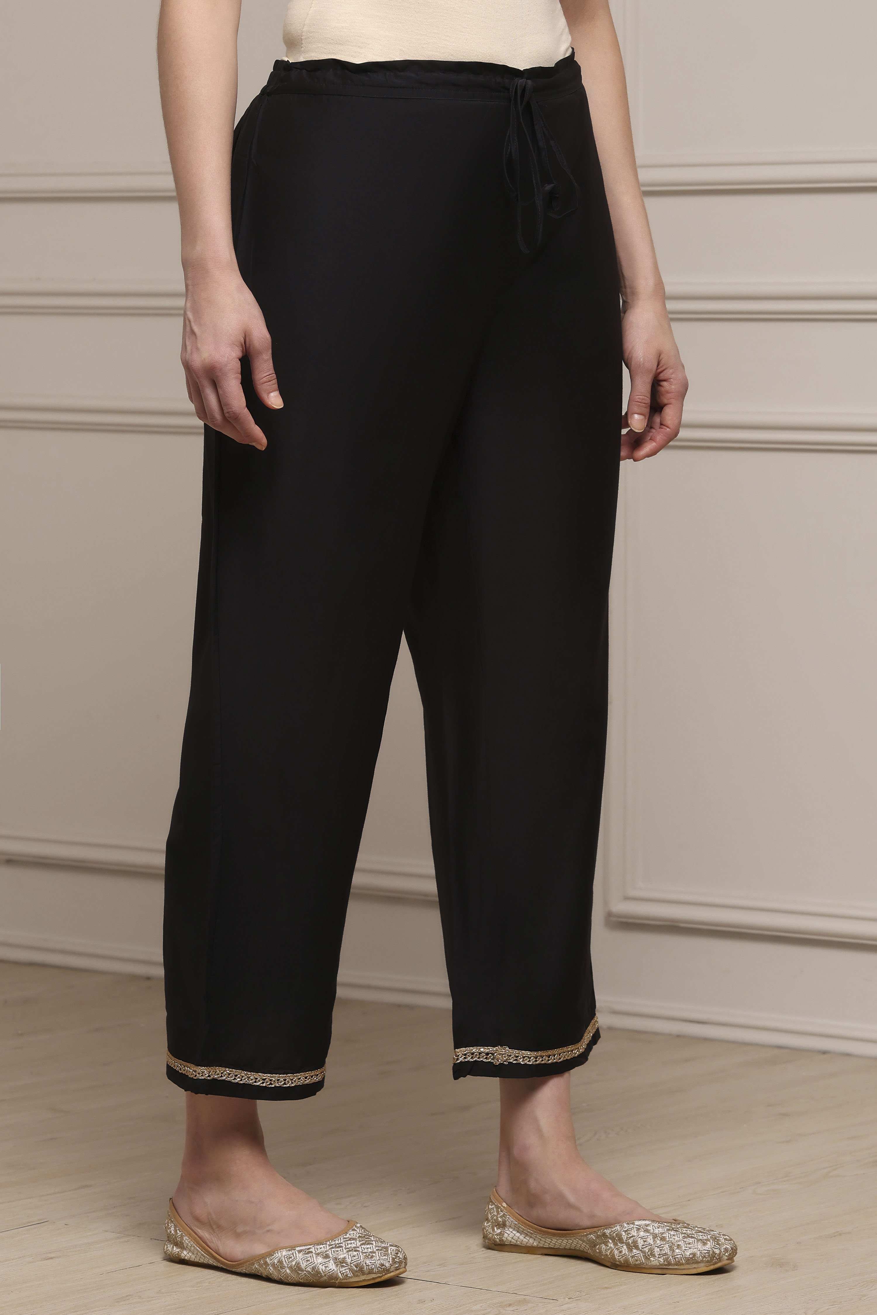 Black Polyester Straight Palazzos image number 3