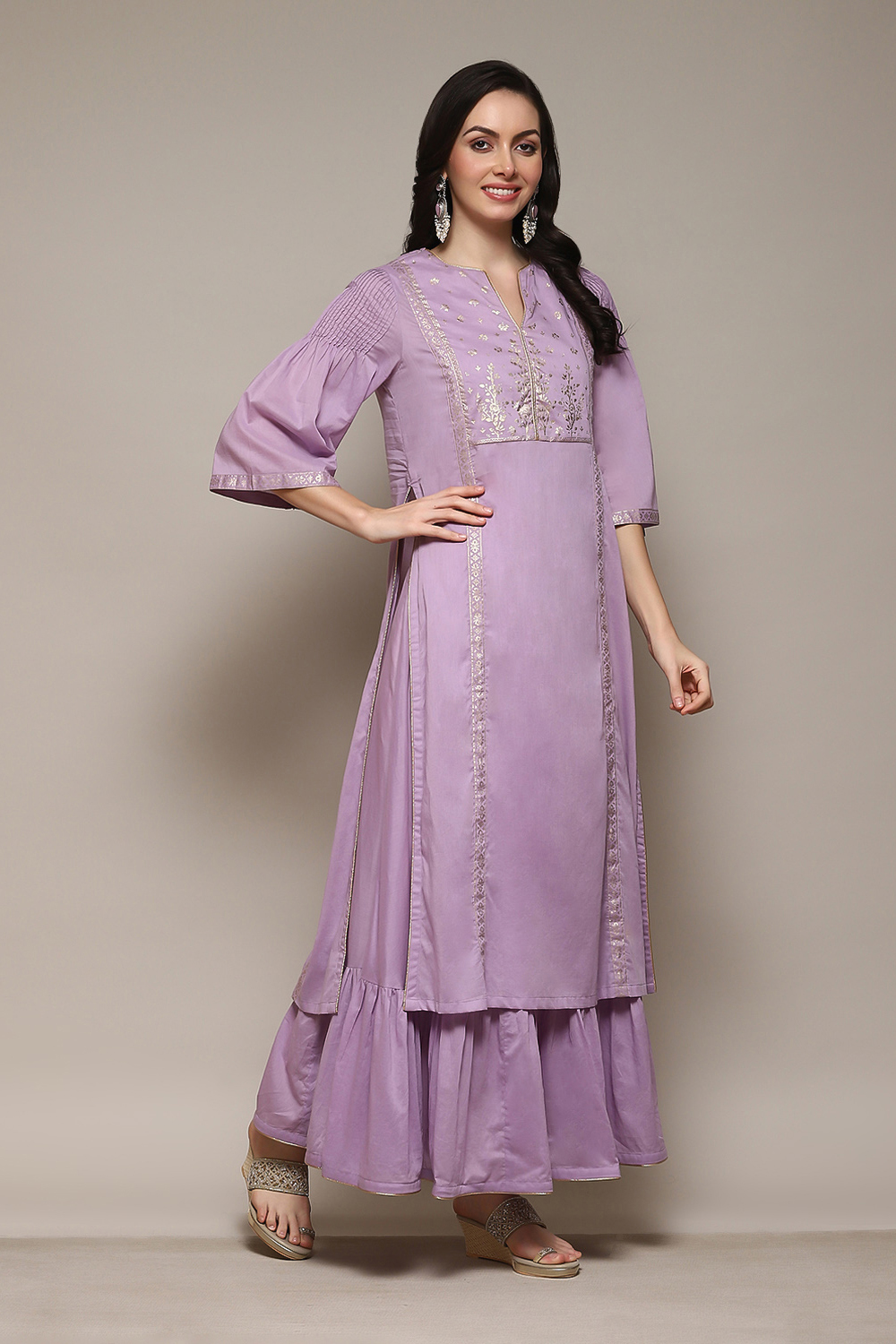 Green Cotton Flared Printed Kurta image number 5