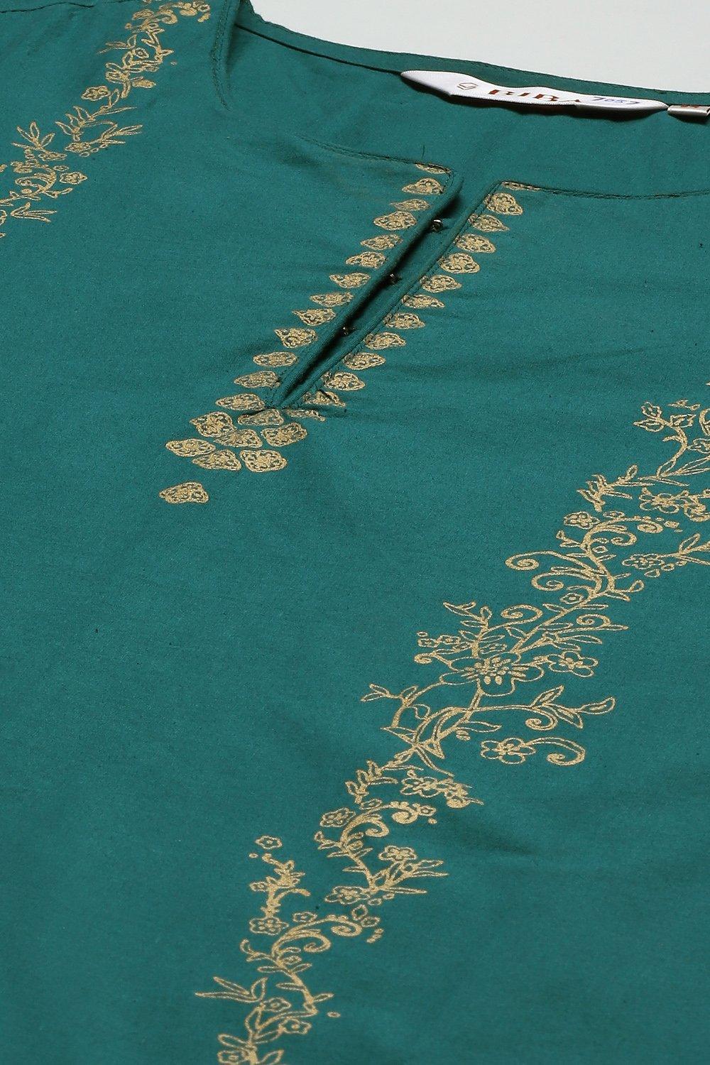 Teal Green Printed Cotton Straight Suit Set image number 1