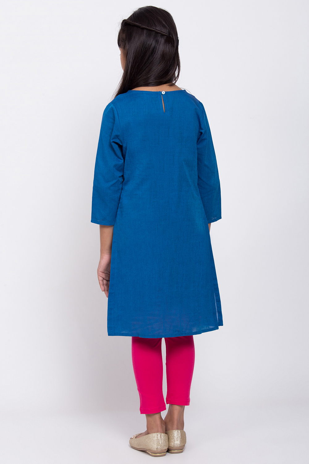 Blue Cotton Straight Kurta Legging Suit Set image number 4