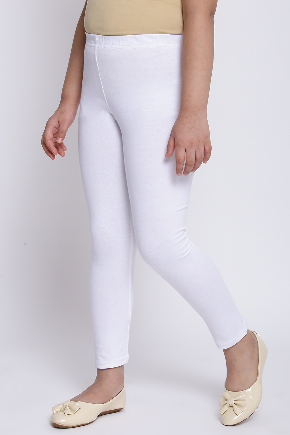 White Cotton Lycra Solid Leggings image number 0