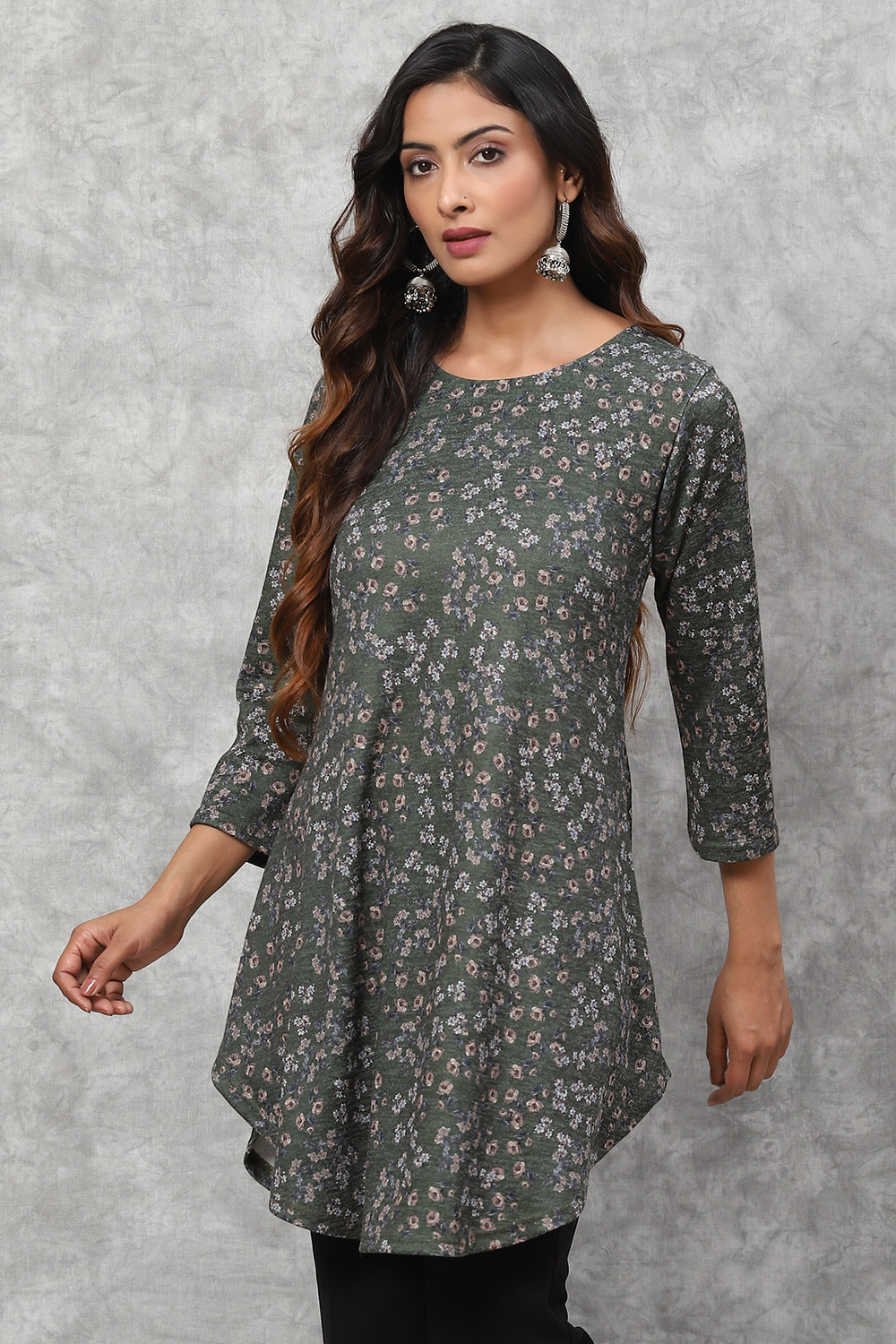 Buy Green Terry Rayon Short Yarndyed Kurti () for INR1119.30 | Biba India