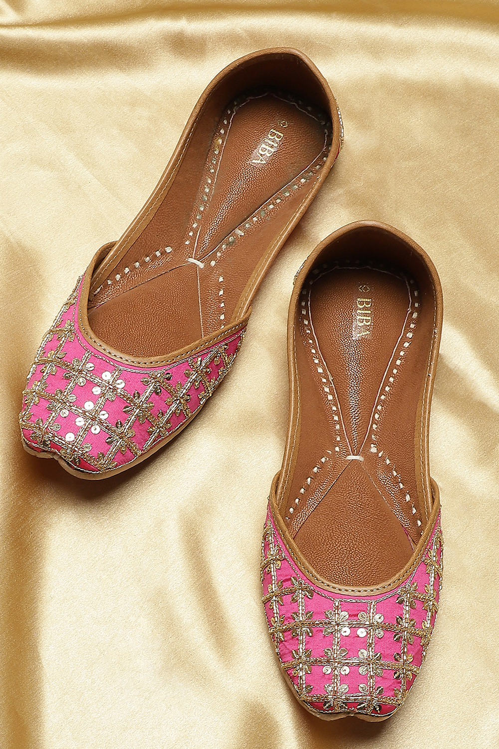 Pink Sequin Embellished Mojaris at Biba India