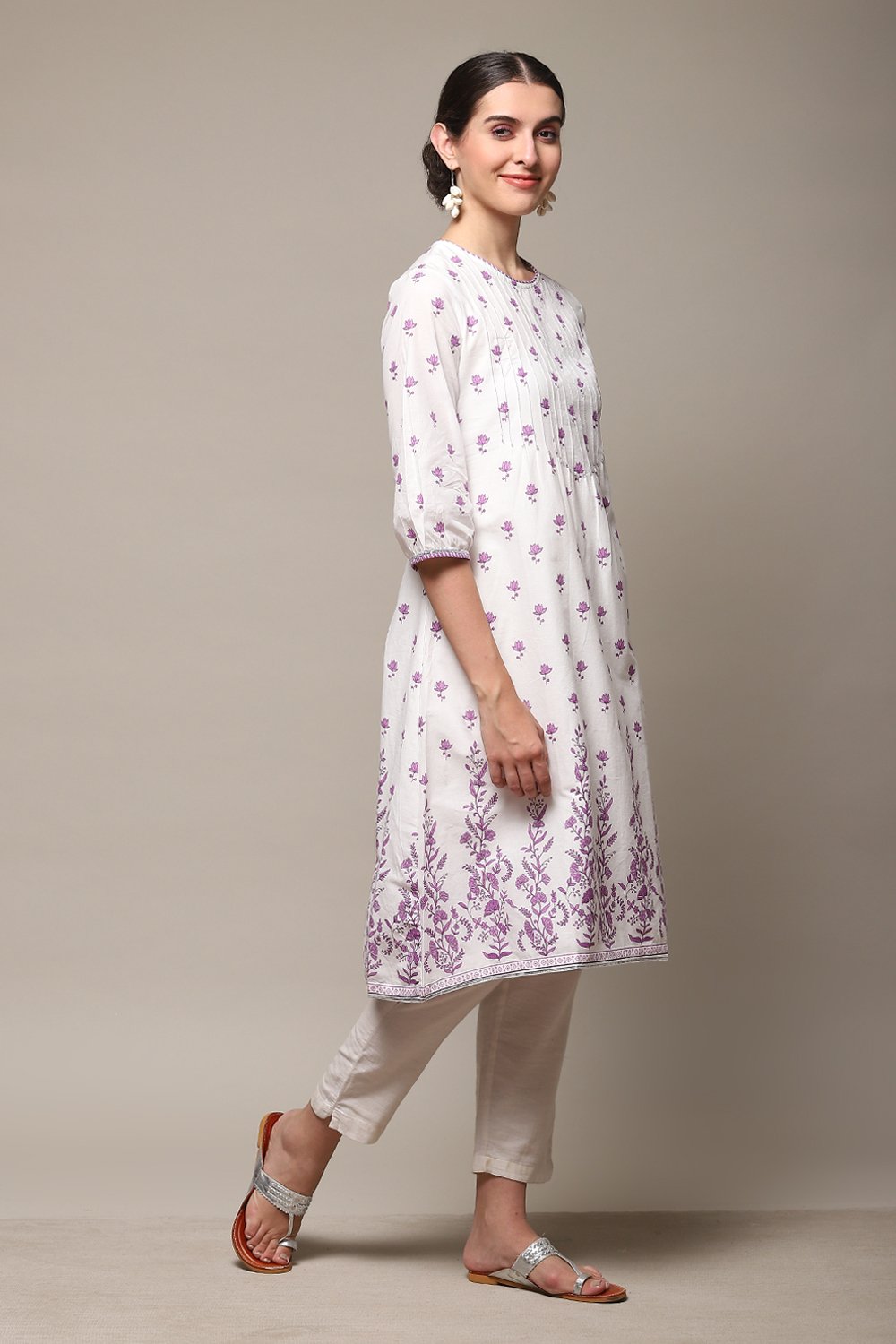 Sky Blue Cotton Straight Kurta image number 3