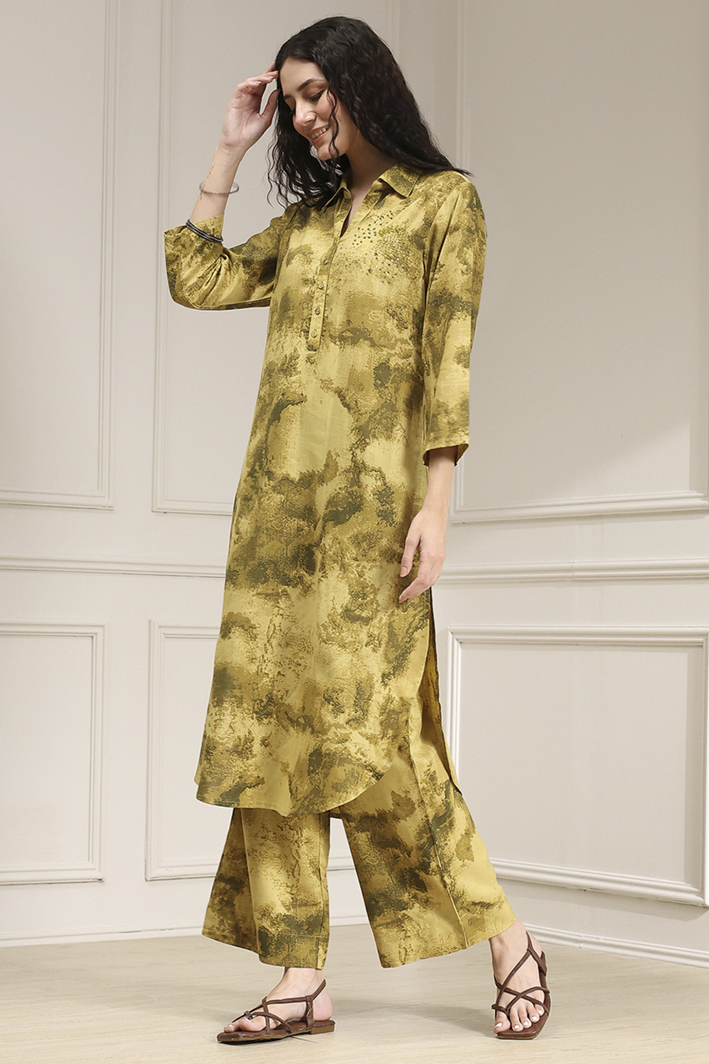 Green Printed Kurta Pants Co-ord Set image number 3