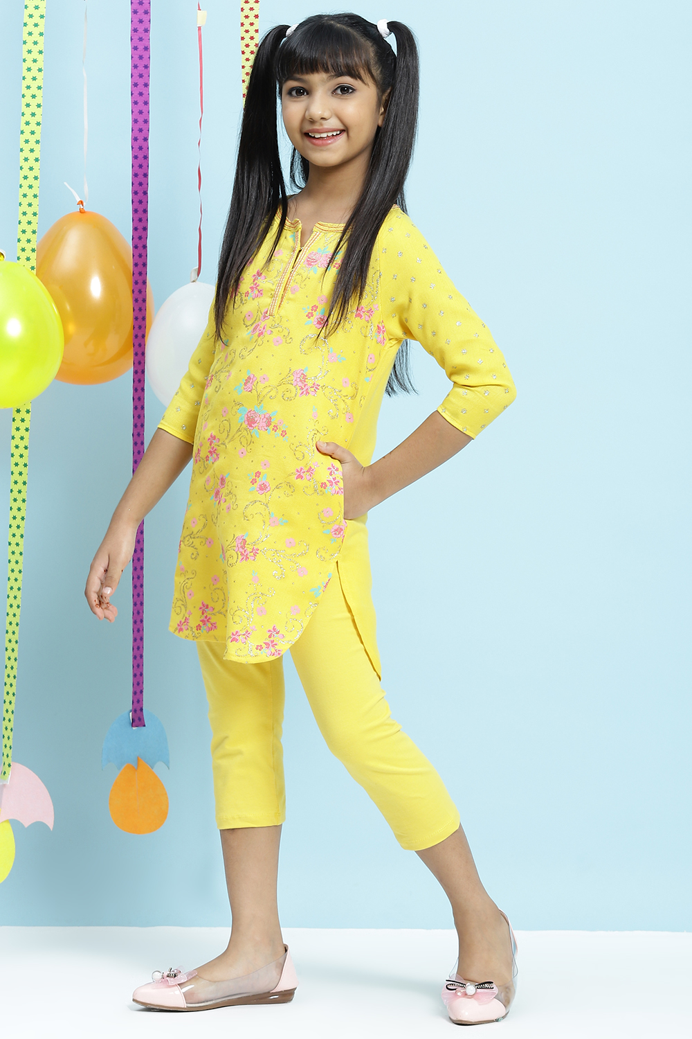 Yellow Straight Art Silk Tunics image number 3