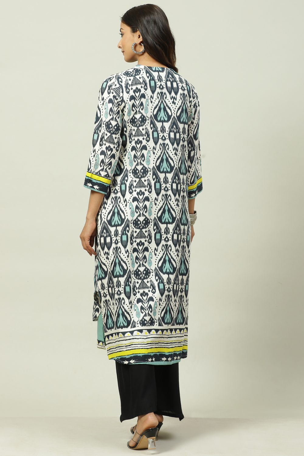 Black And Teal Rayon Printed Kurta with Jacket image number 4
