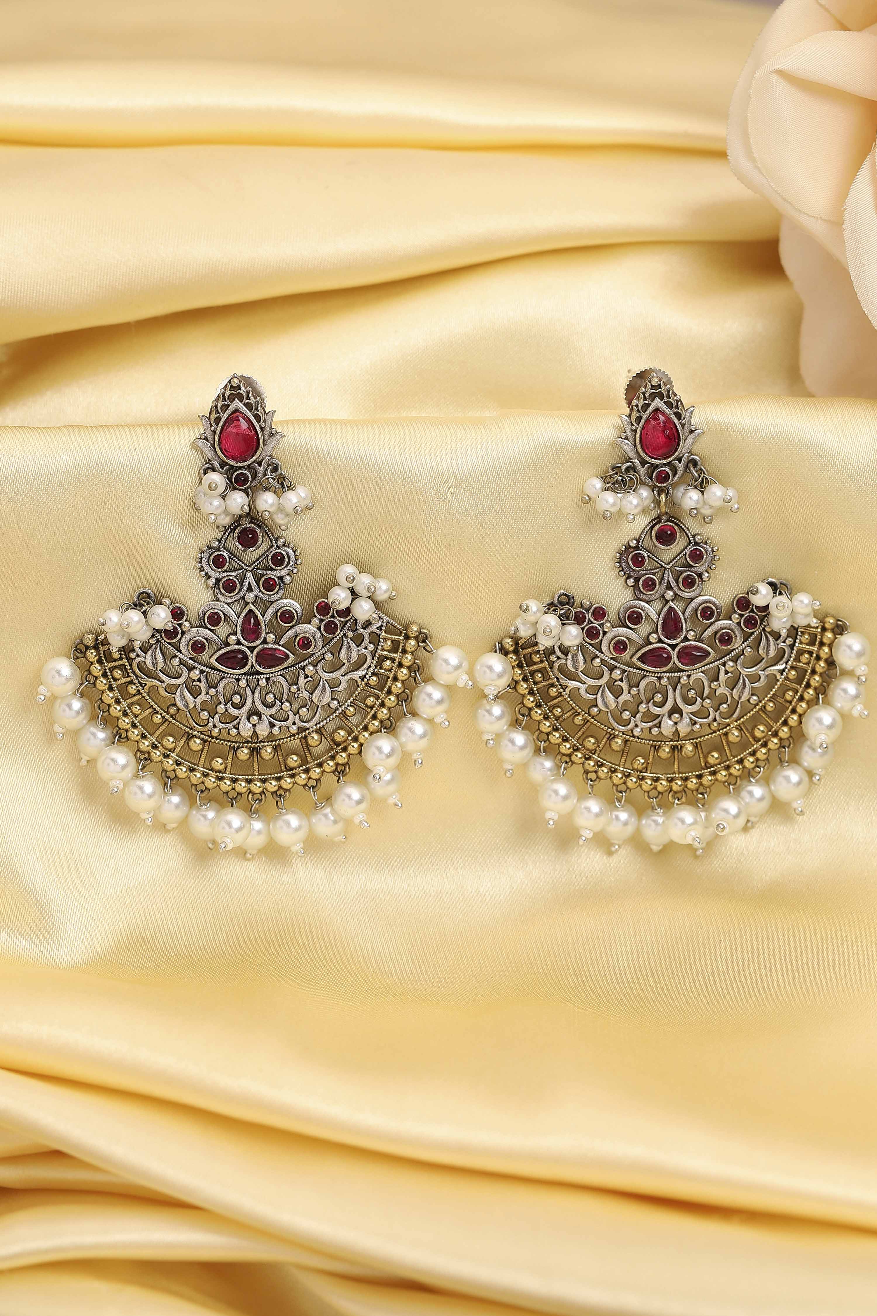 Multicolour Oxidised Brass Studded Chandbalis image number 0
