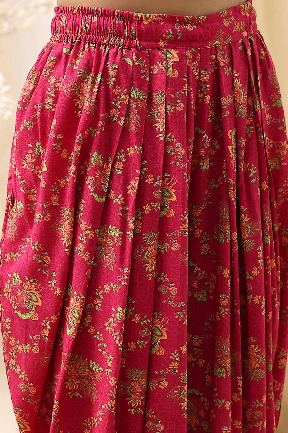 Fuchsia Viscose Floral Printed Peplum Suit Set image number 2