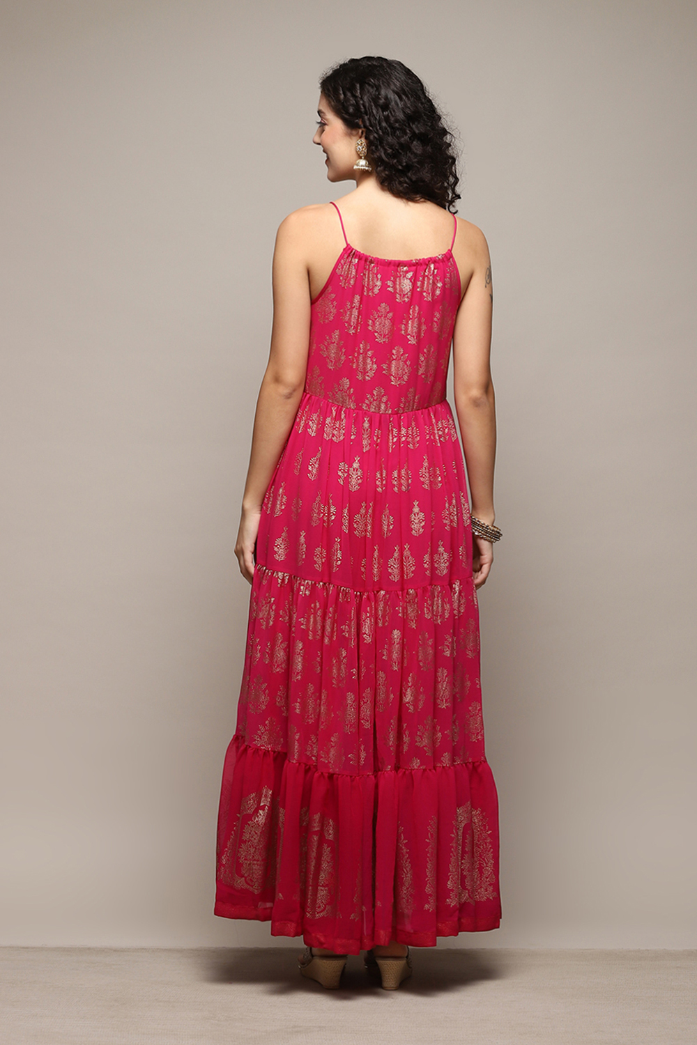 Fuchsia Polyester Tiered Dress image number 3