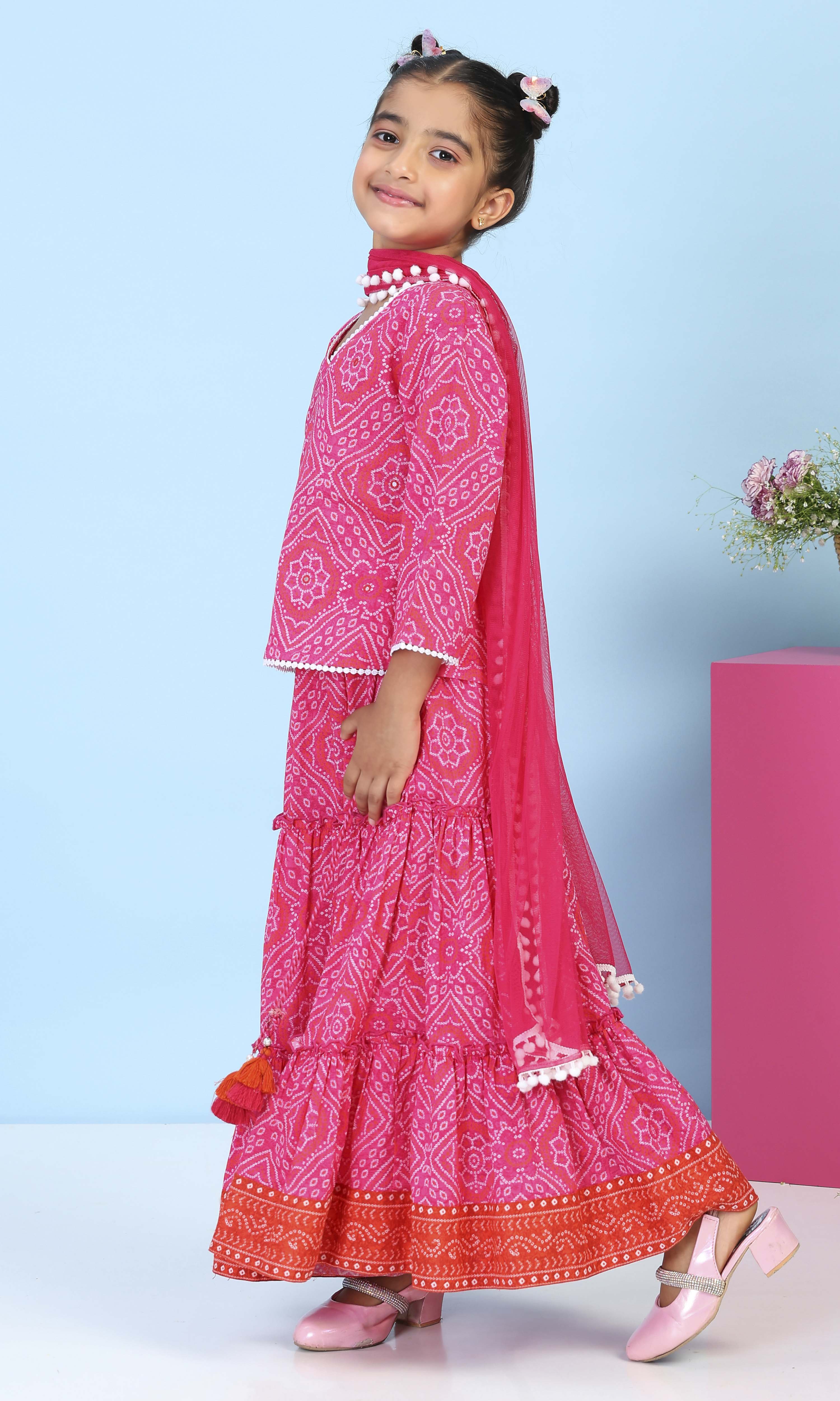 Pink Cotton Printed Straight Lehenga Set image number 3
