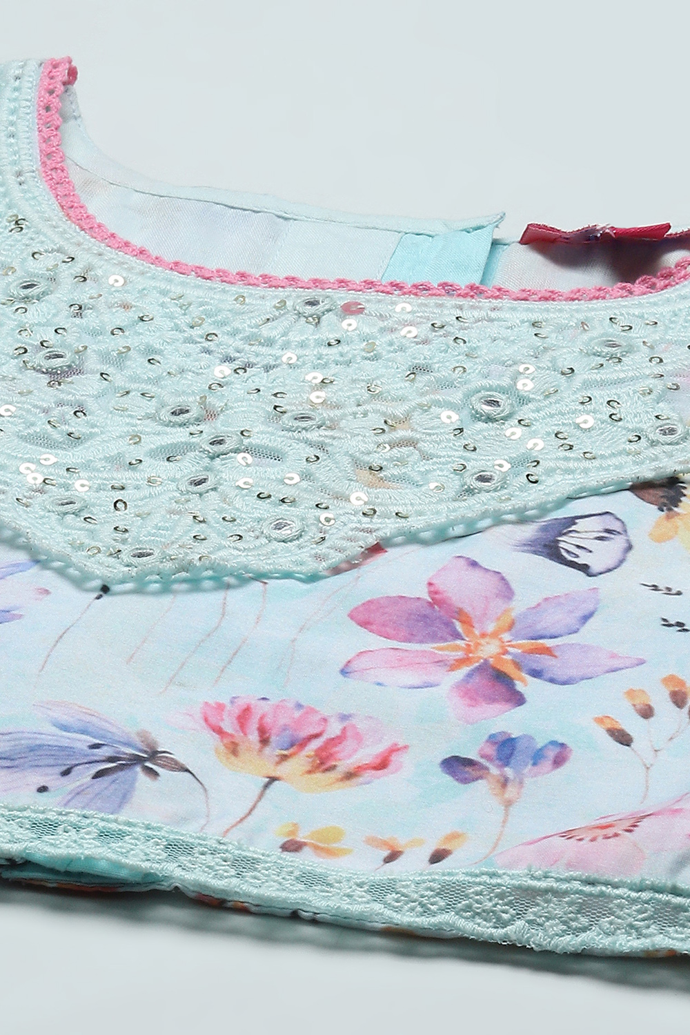 Pink Net Lehenga With Cotton Floral Blouse & Net Dupatta image number 1