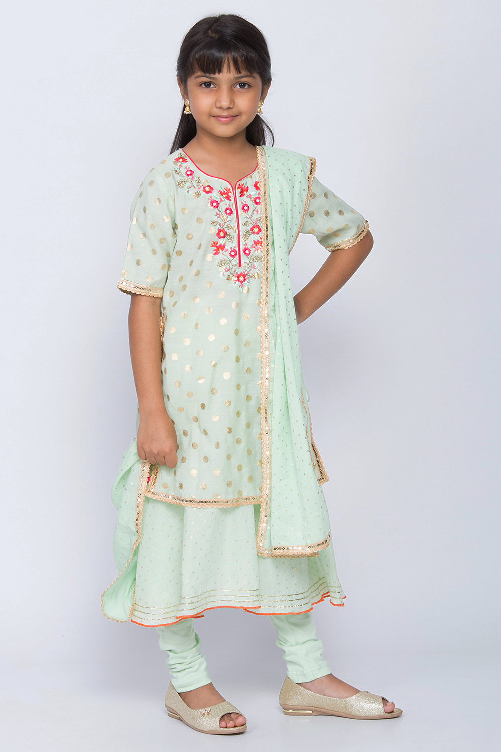 Mint Green Art Silk Straight Kurta Churidar Suit Set image number 2