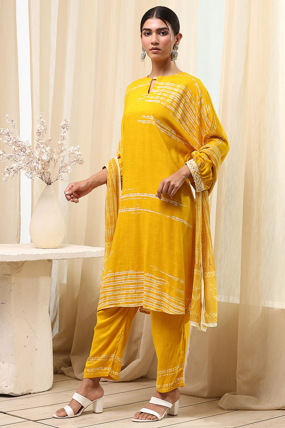 Mustard Viscose Rayon Straight Suit Set image number 3