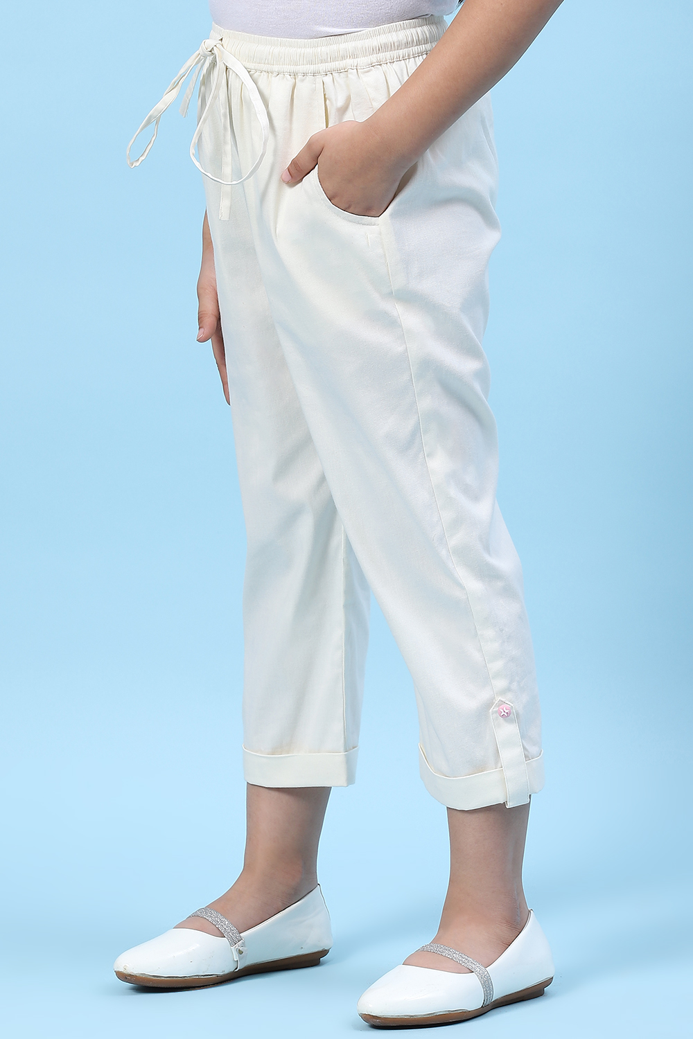 Powder Blue Cotton Solid Pant image number 3