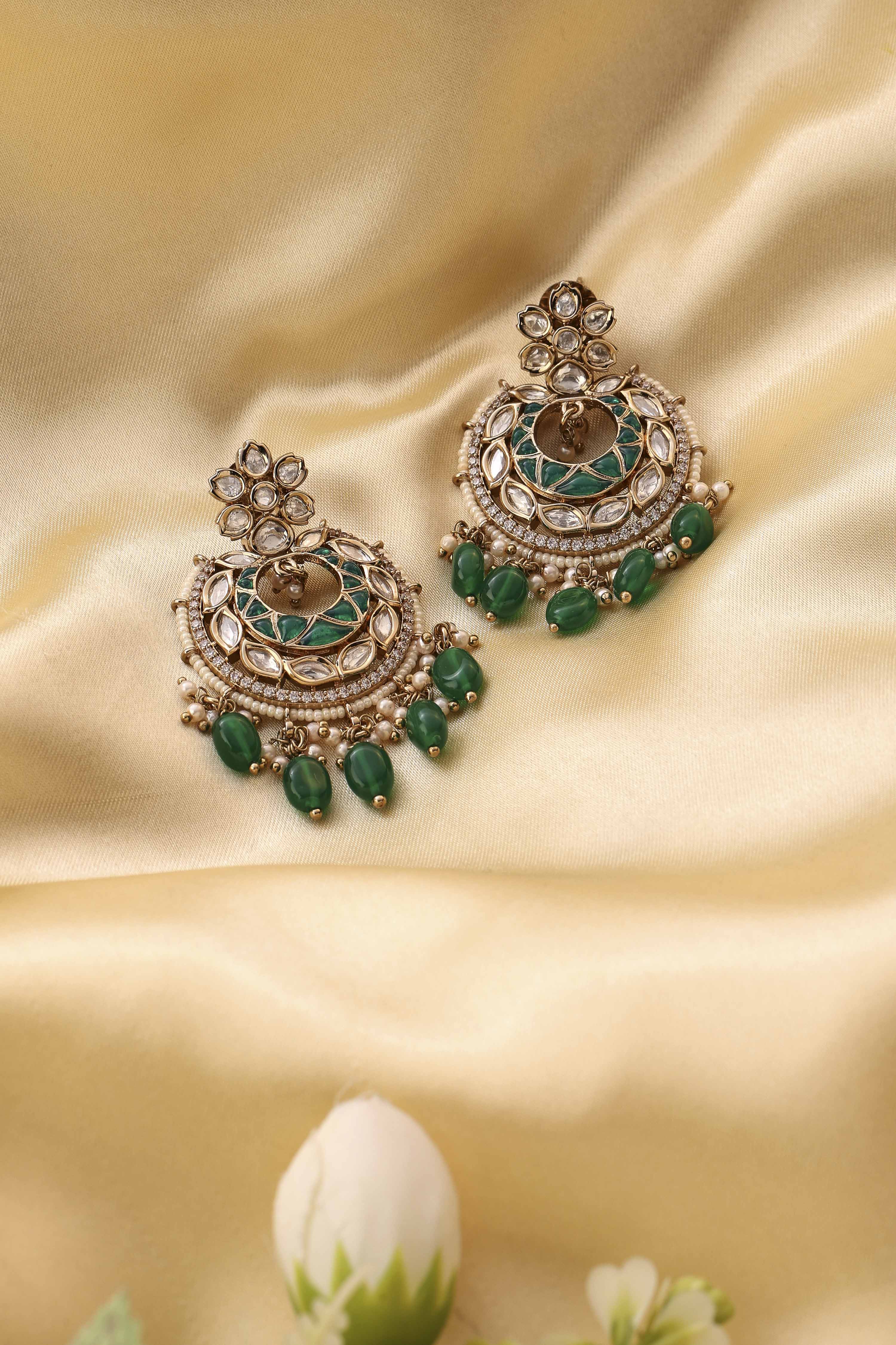 Green Gold-Plated Brass Chaandbali image number 0