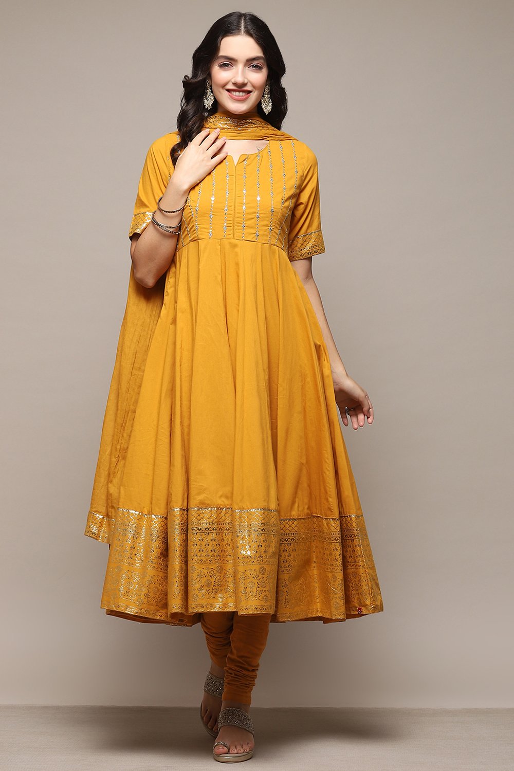 Red Cambric Anarkali Kurta Churidar Suit Set image number 7