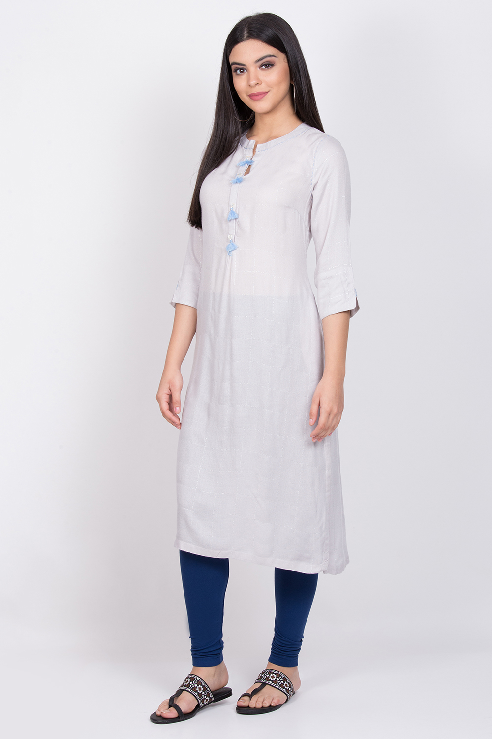 Ice Blue Rayon Straight Kurta image number 2