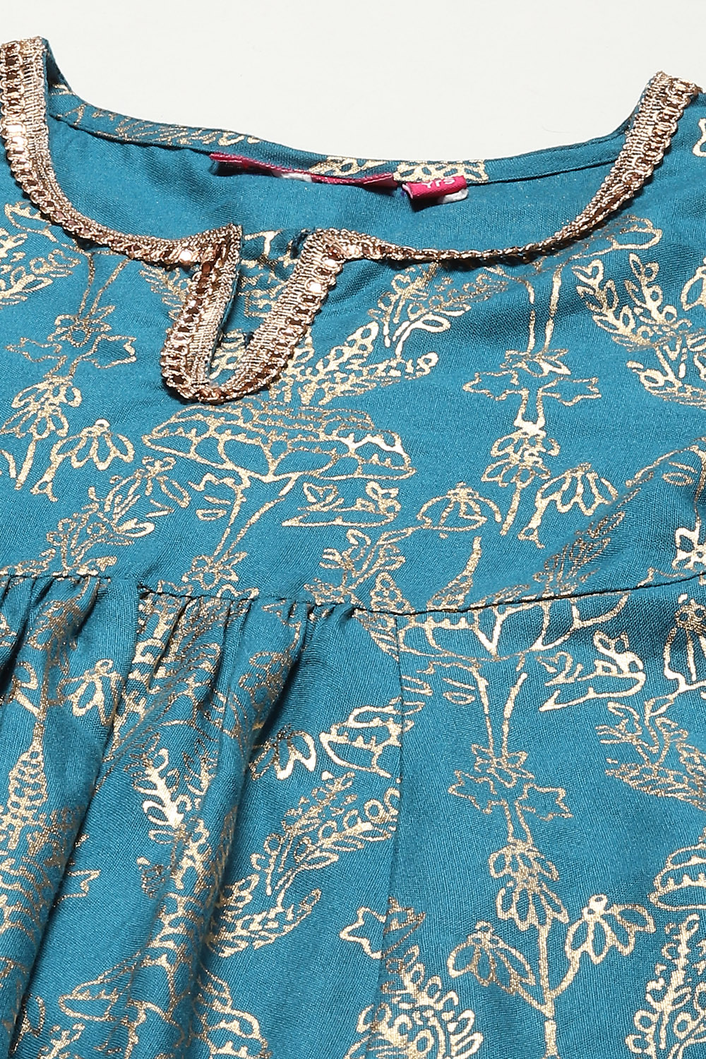 Blue Rayon Flared Printed Kurta Set image number 1