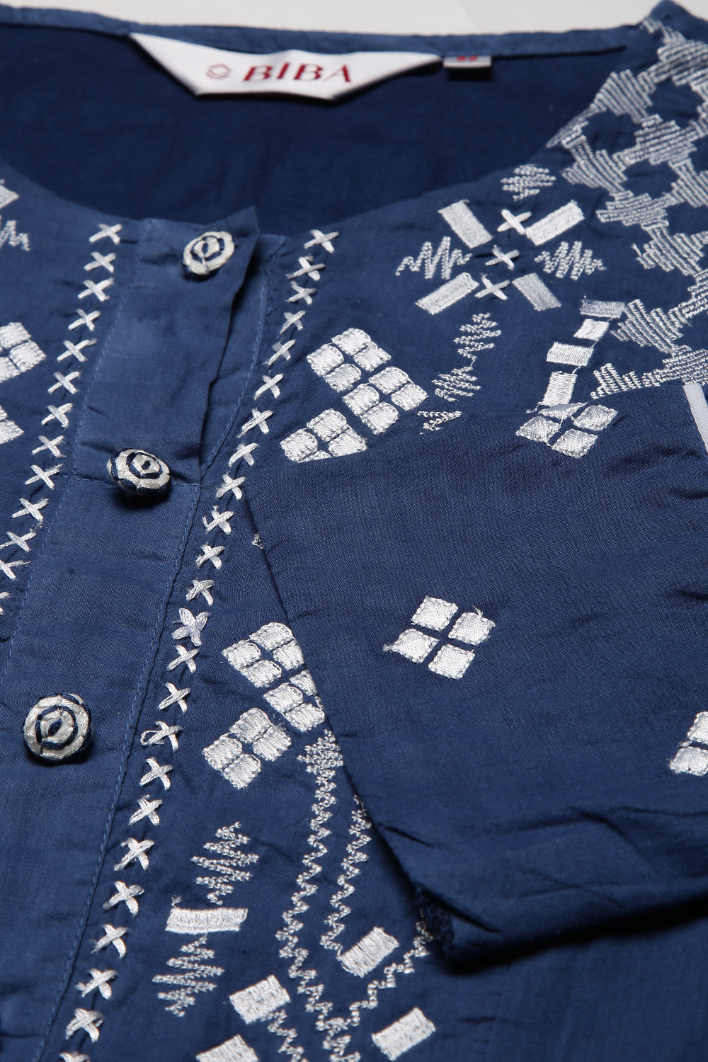 Indigo And White Cotton A-Line Kurta image number 1