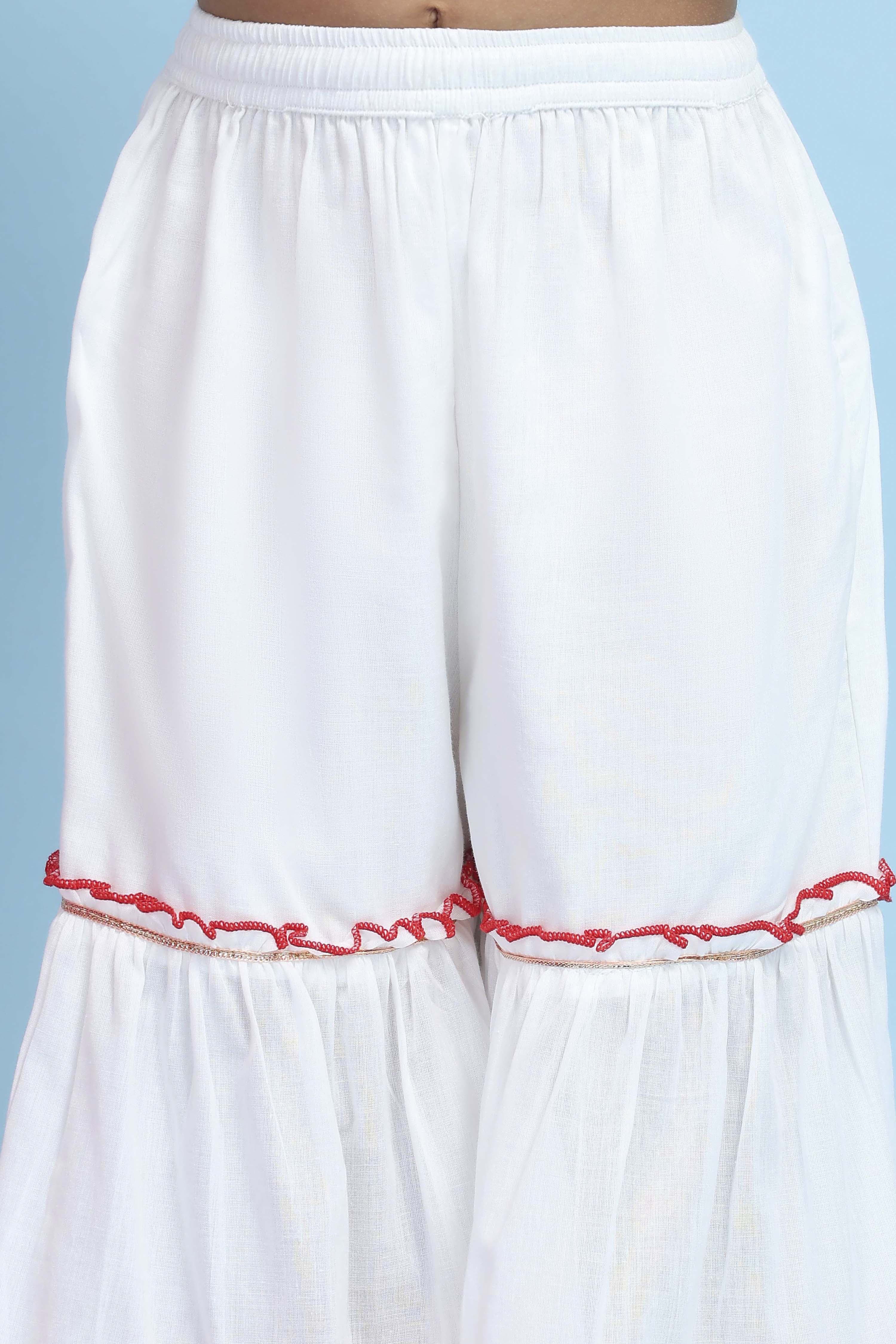 White Cotton Printed Straight Garara Suit Set image number 2