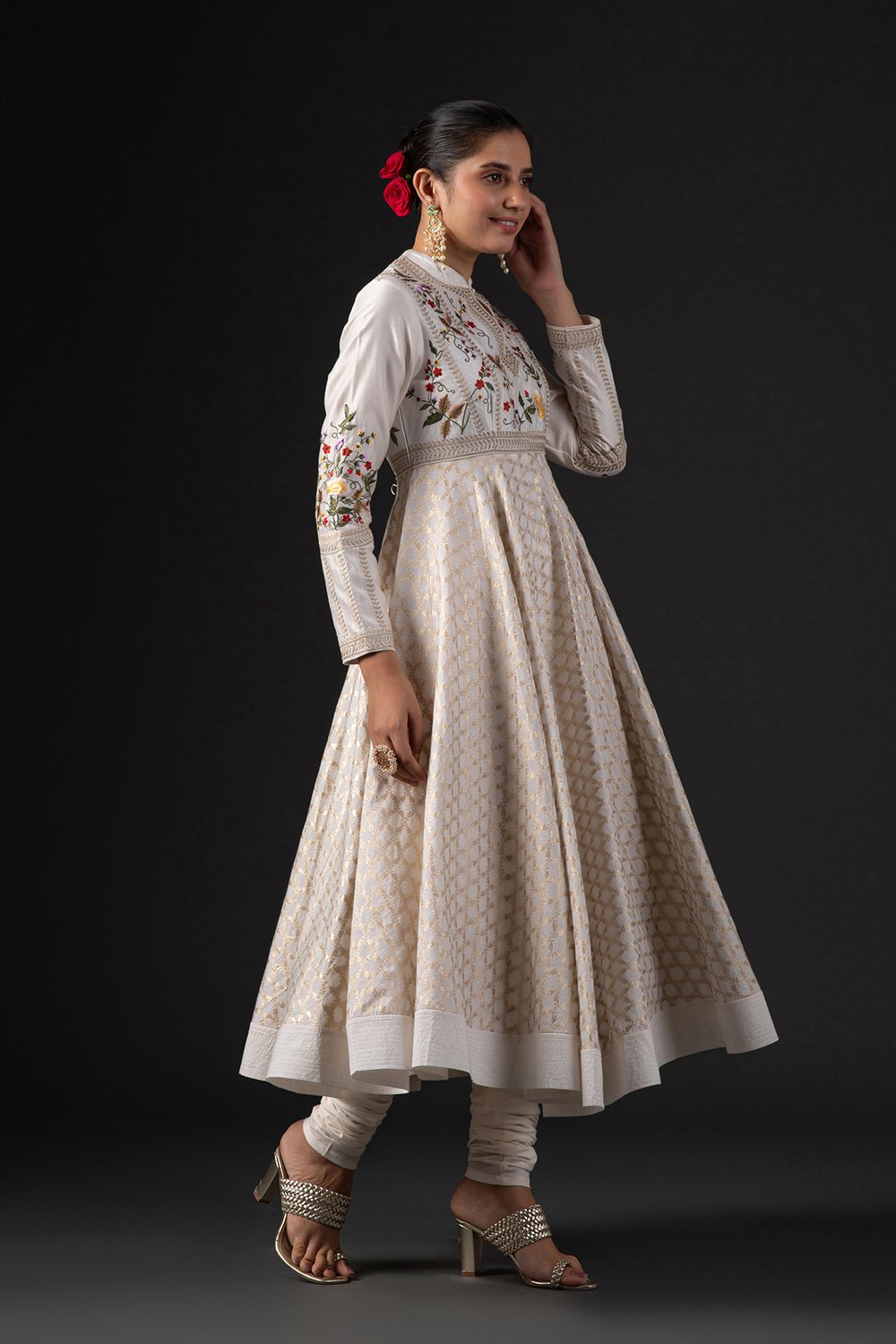 Rohit Bal Off White Cotton Silk Anarkali Embroidered Suit Set image number 6