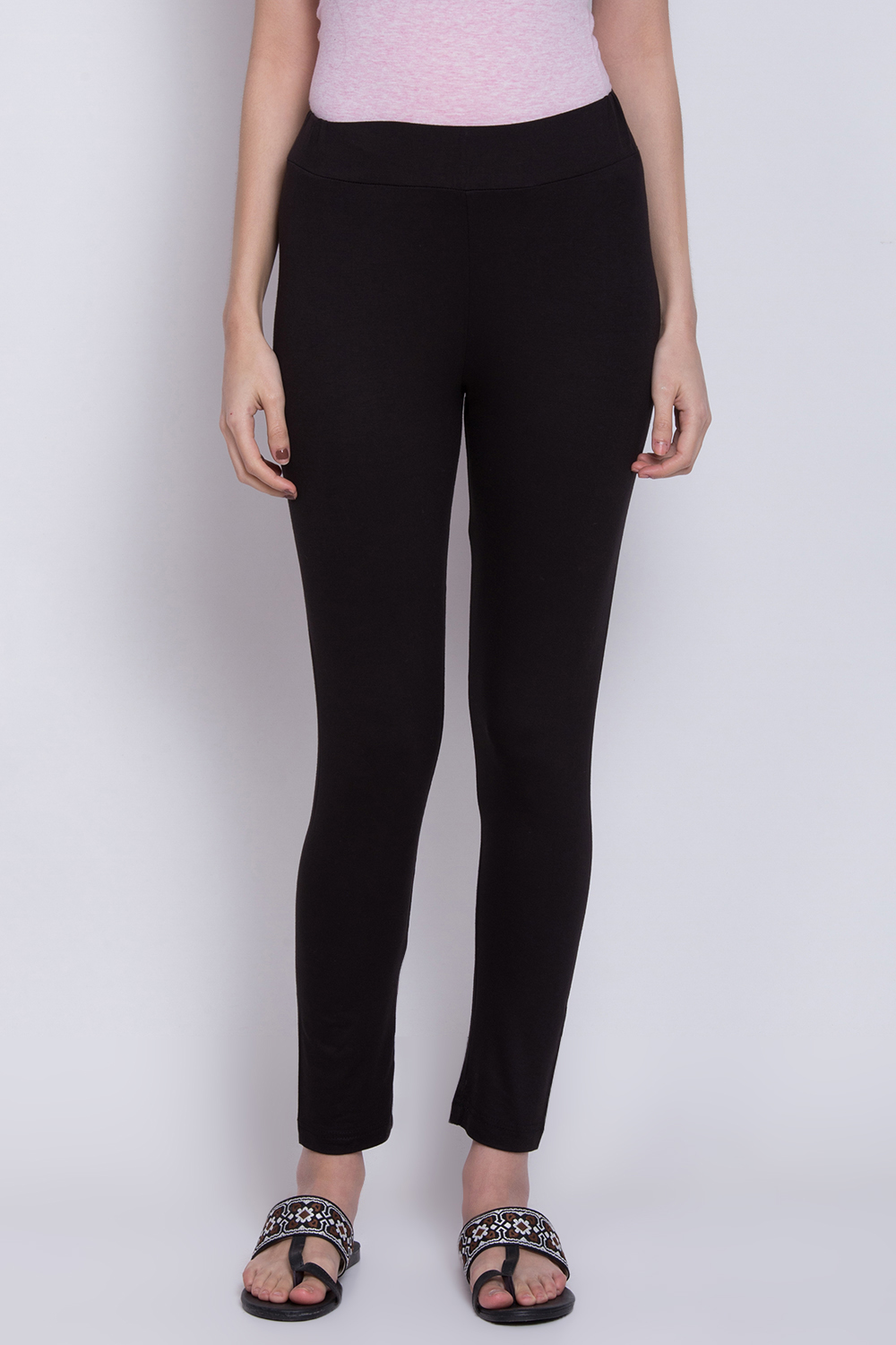 Black Viscose & Lycra Leggings image number 0