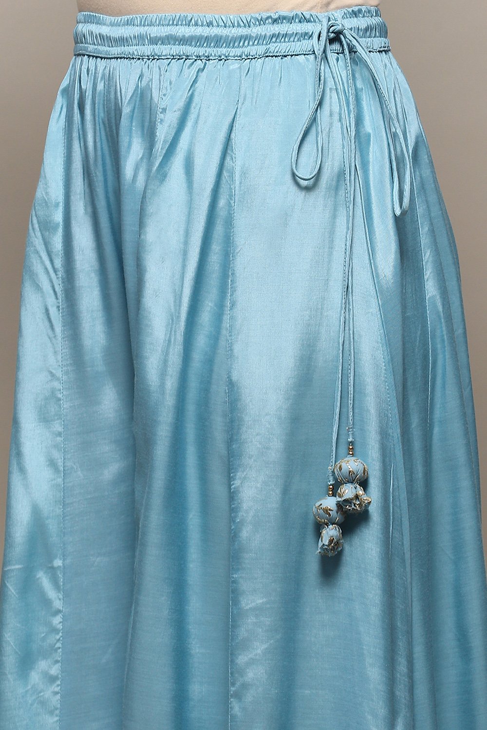 Pastel Blue Cotton Anarkali Kurta Sharara Suit Set image number 2