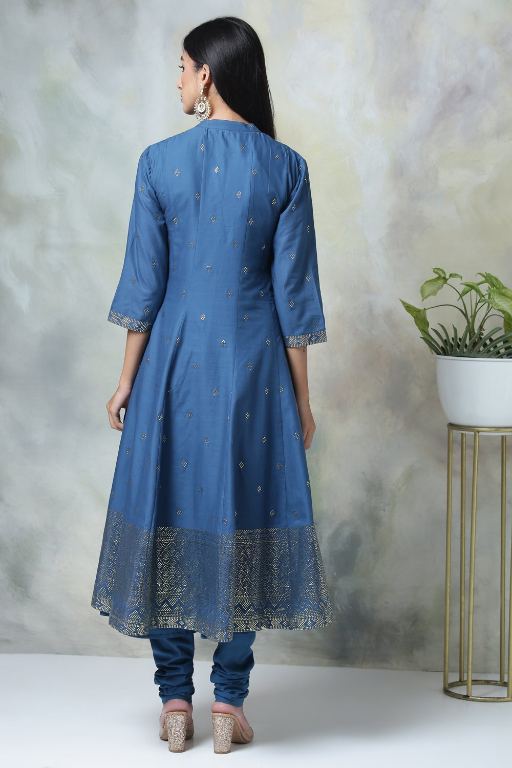 Blue Cotton Kalidar Kurta Churidar Suit Set image number 8