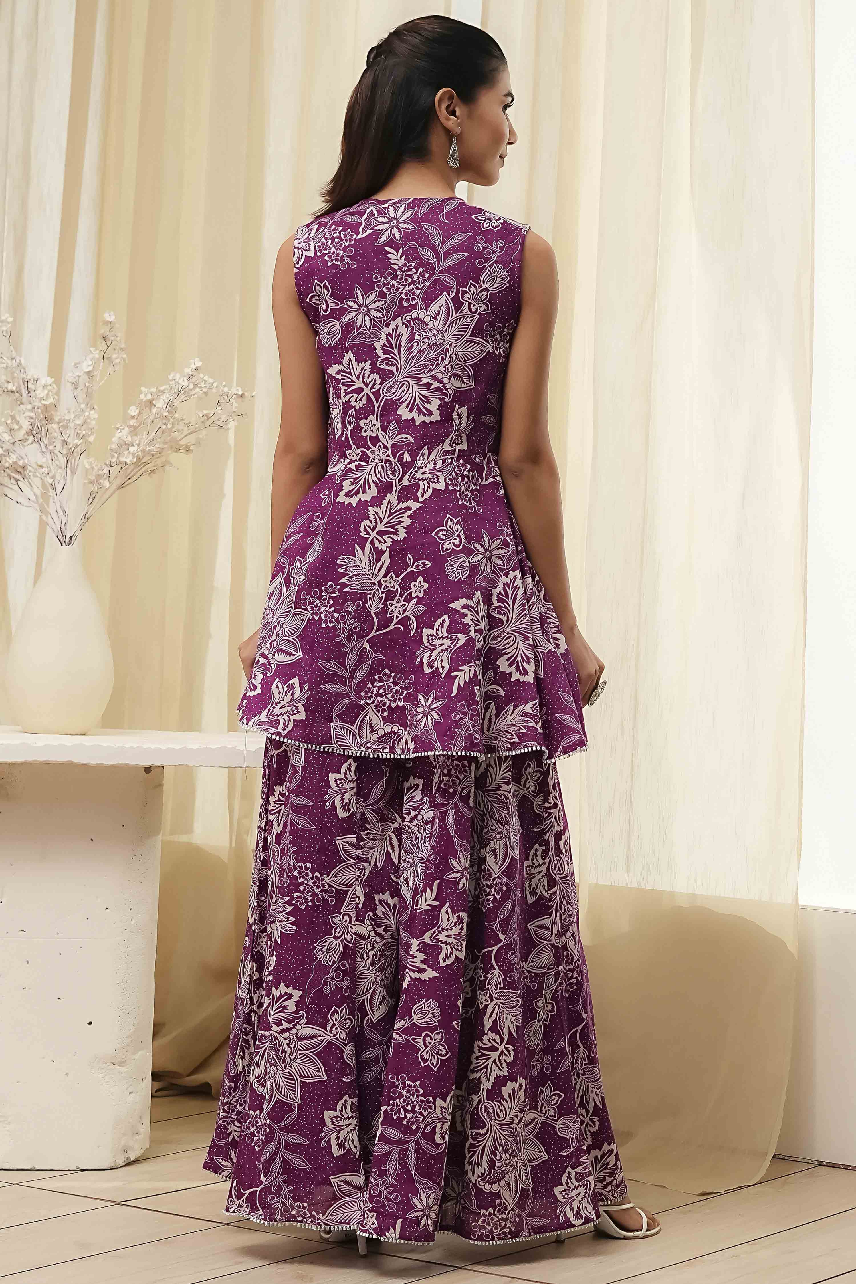 Green Cotton Floral Peplum Suit Set image number 4