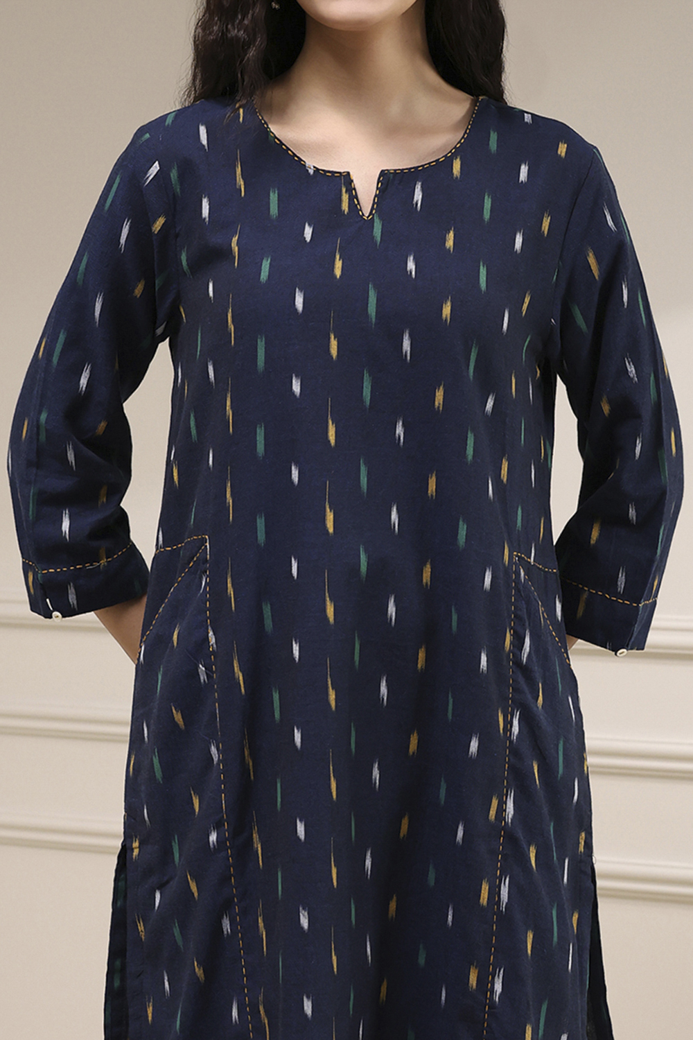 Indigo Blue Cotton Ikat Straight Kurta image number 1