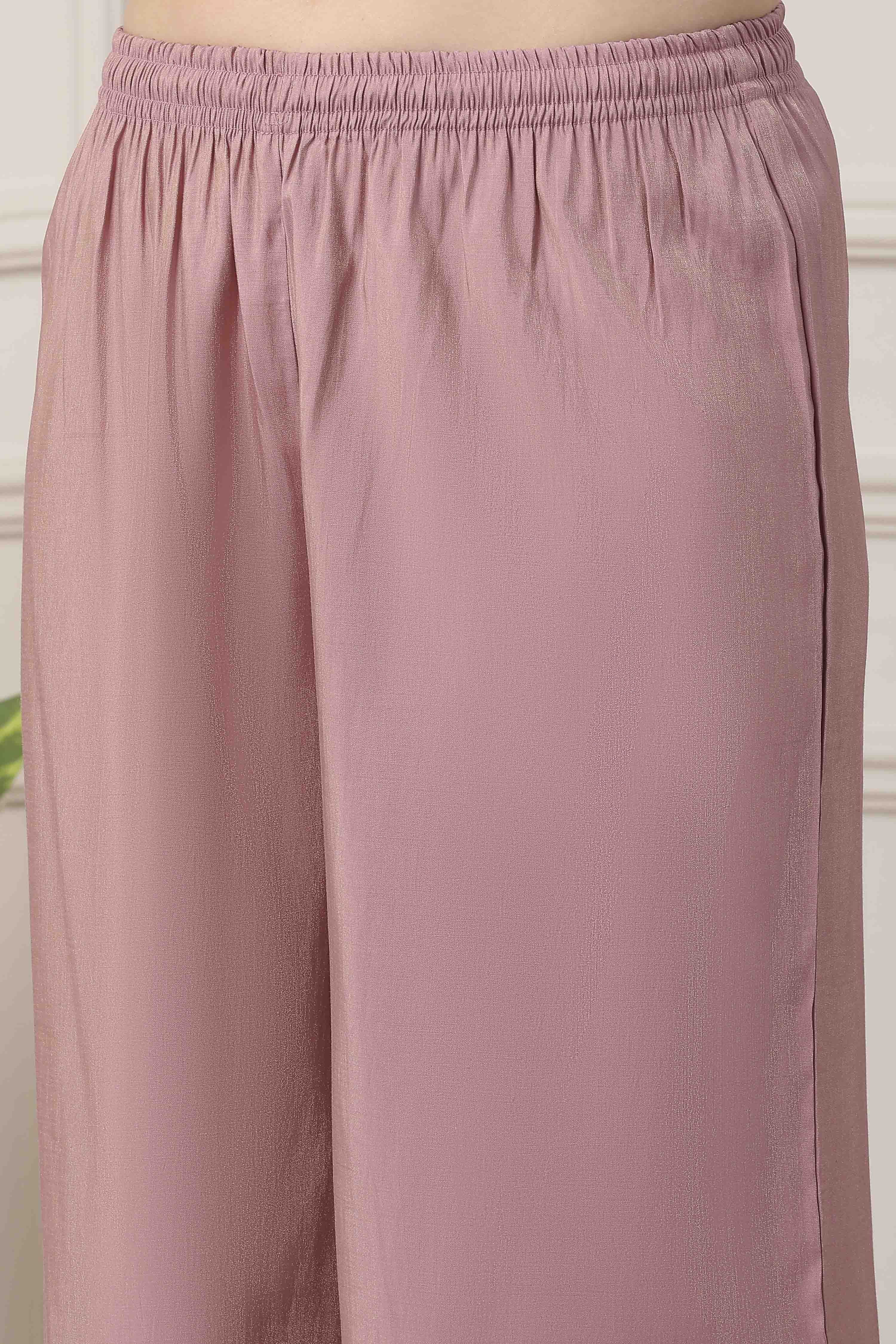 Pink Yoke Embroidered Straight Suit Set image number 2