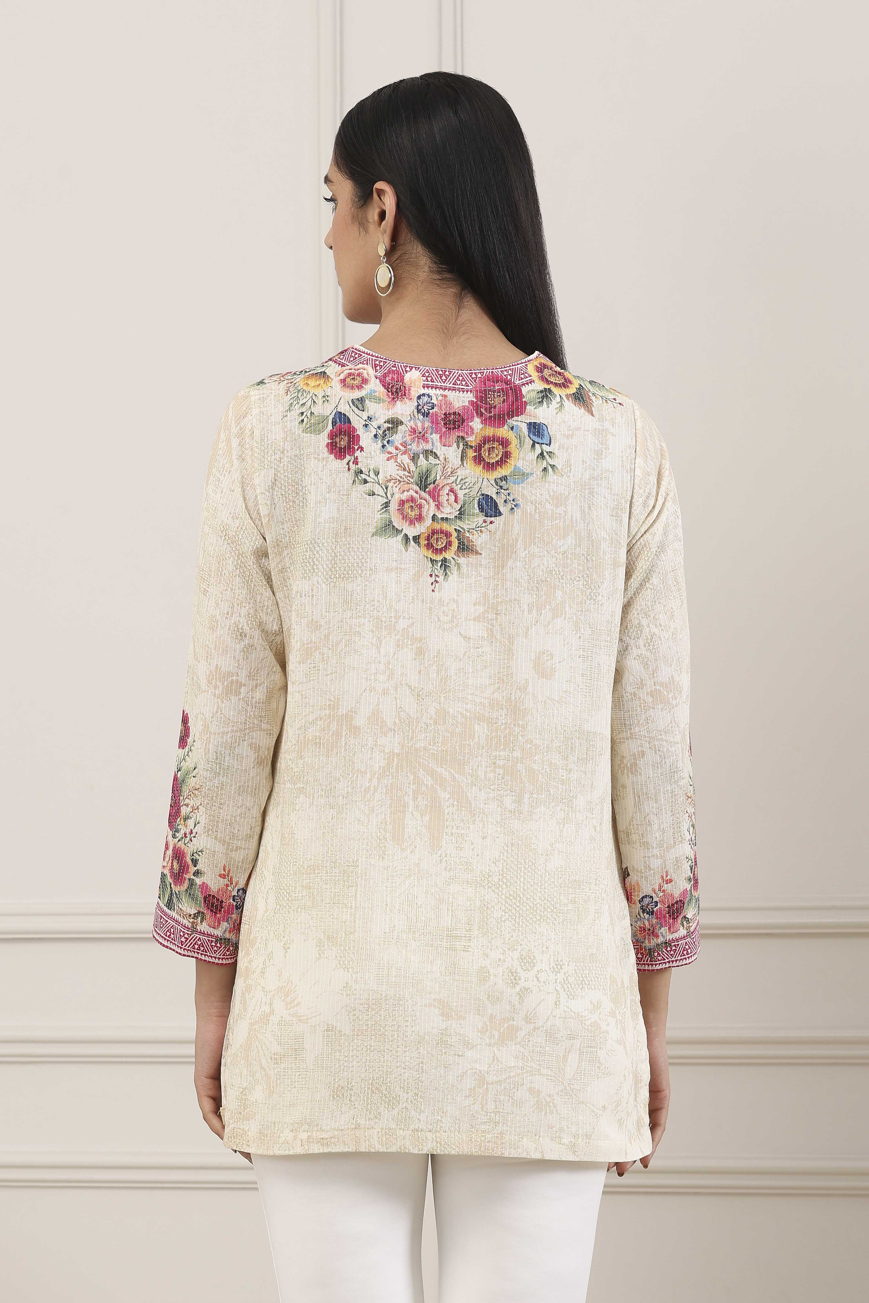 Beige Cotton Straight Shirt image number 3