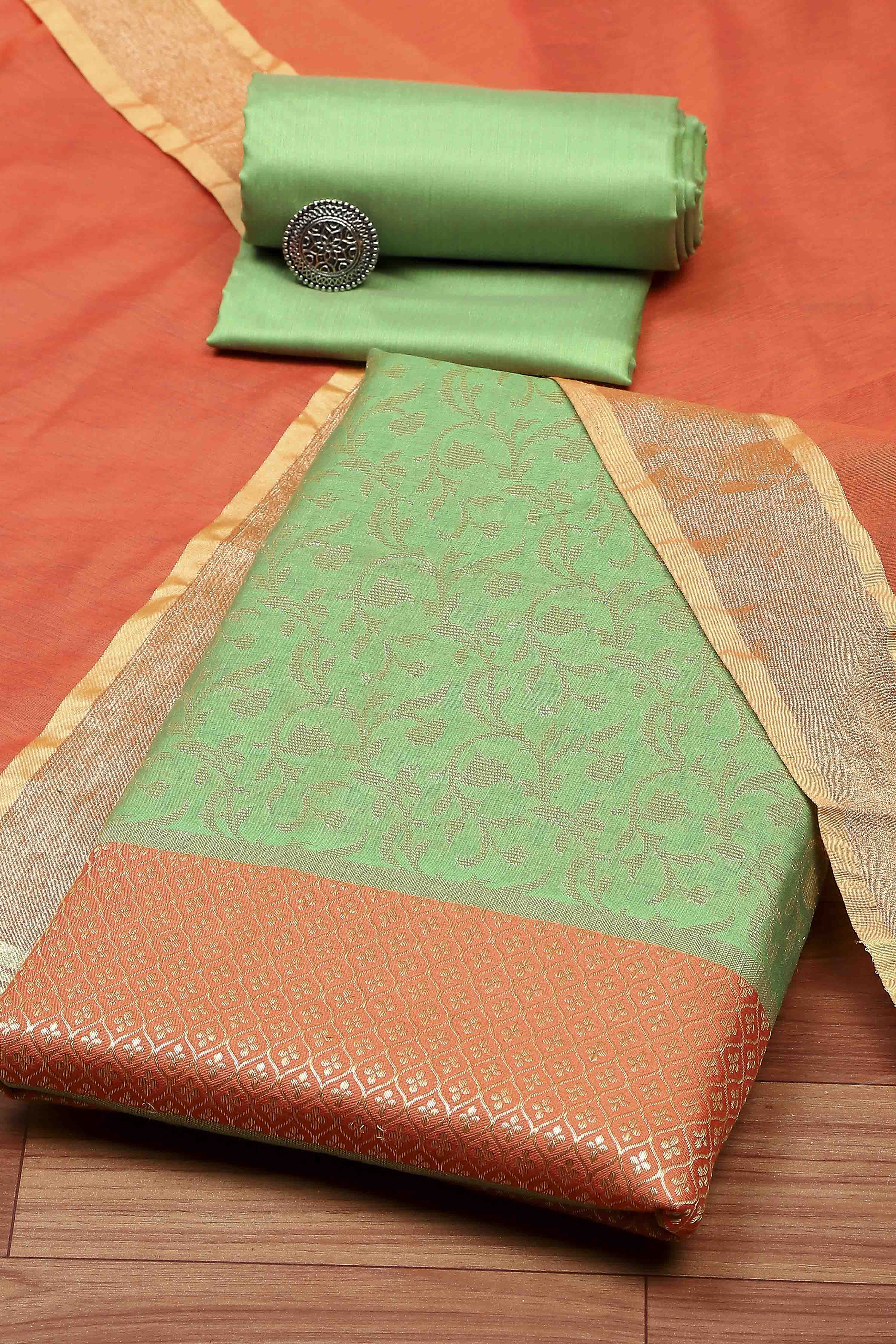 Pink Cotton Printed Embroidered Unstitched Suit Set image number 0