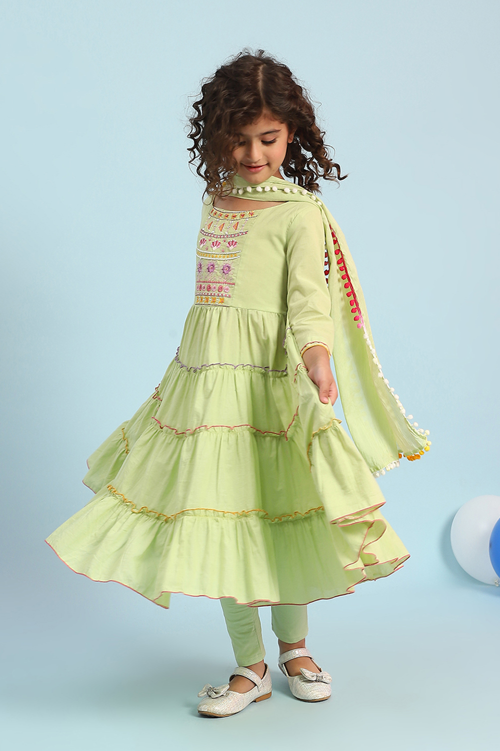 Pastel Pink Cotton Tiered Suit Set image number 6
