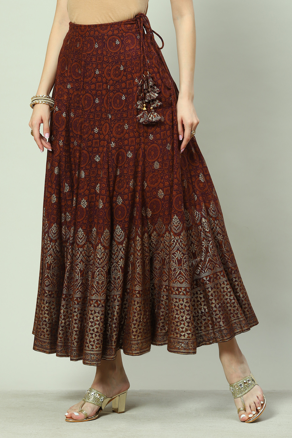 Brown LIVA Flared Skirt image number 2