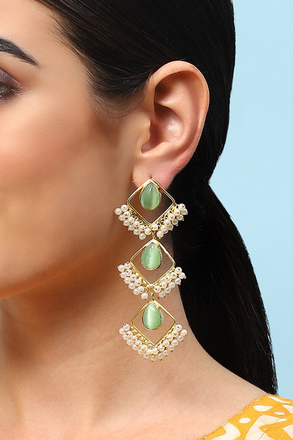 Mint Green Brass Earrings image number 1