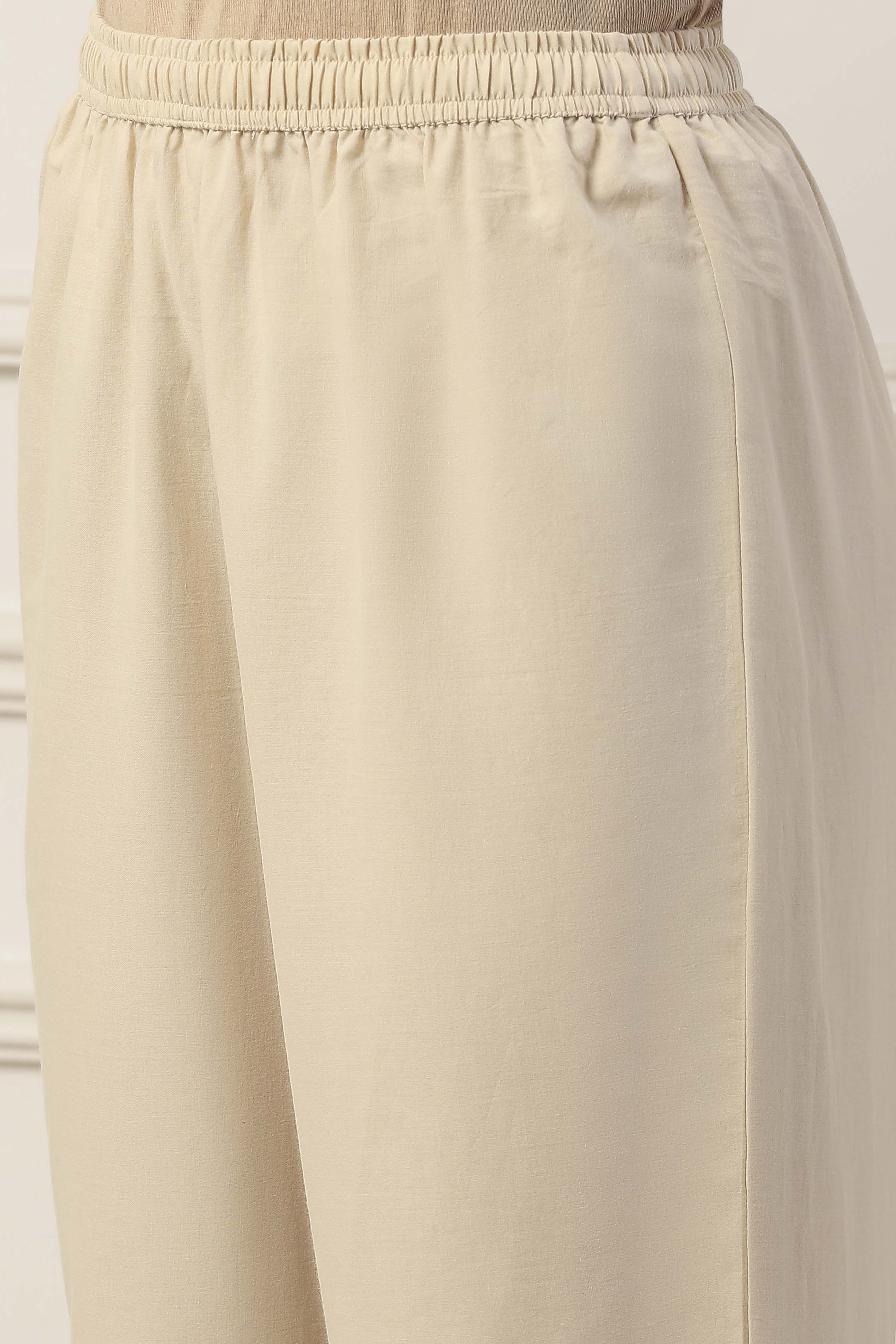 Beige Cotton All-Over Floral Straight Suit Set image number 2