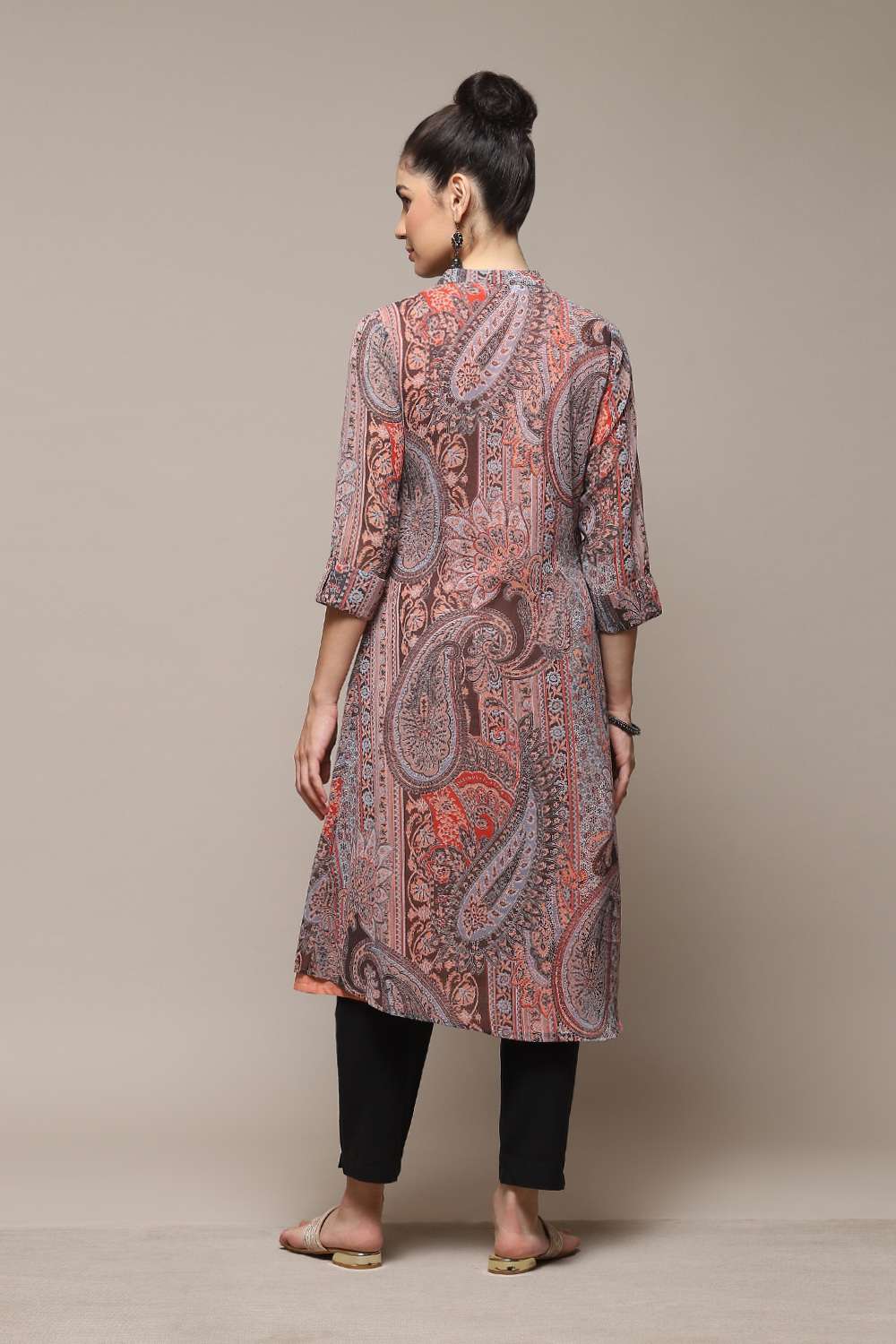 Red & Blue Polyester Straight Printed Kurta image number 4