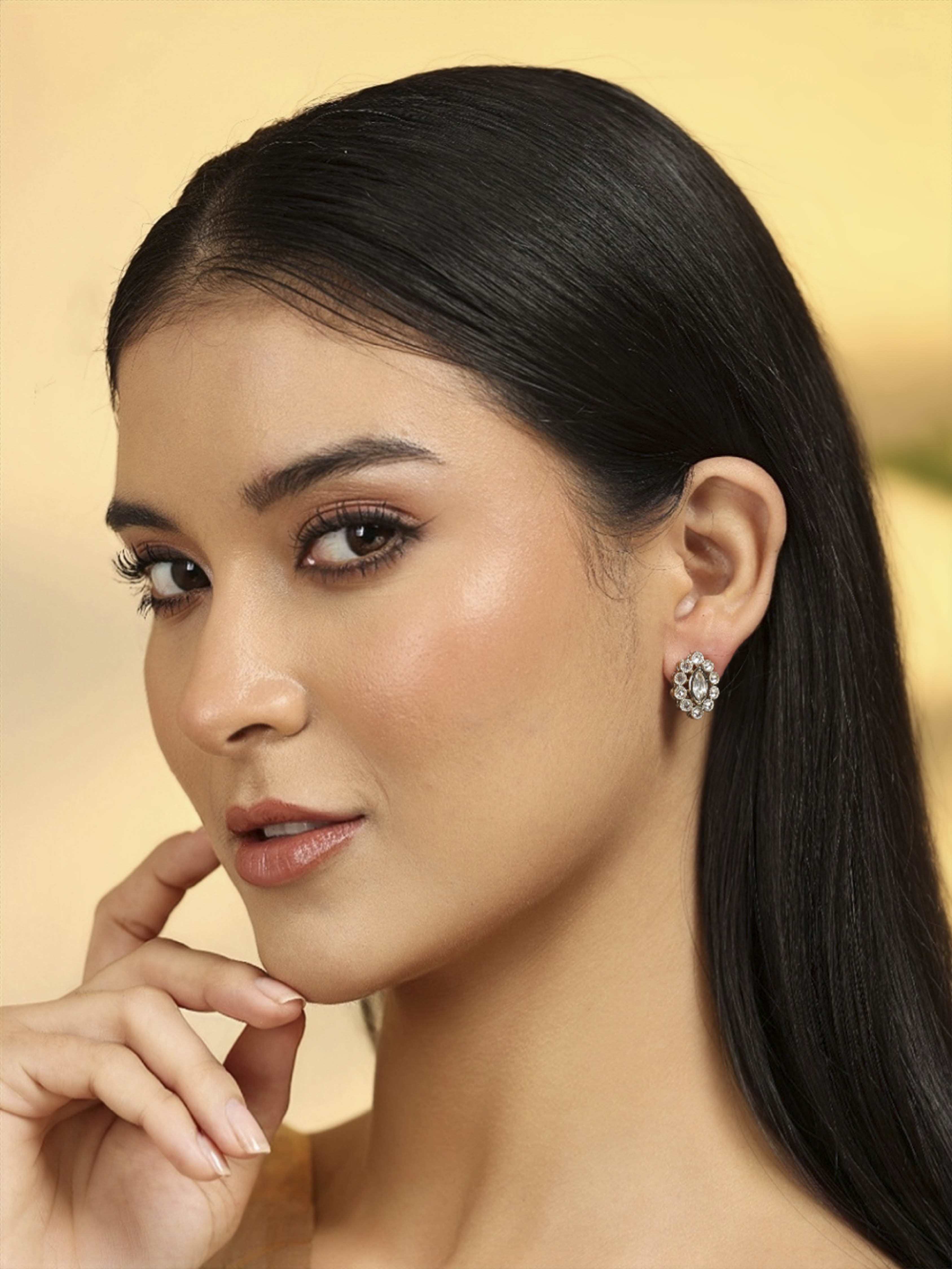 White Gold Plated Brass Studs image number 1