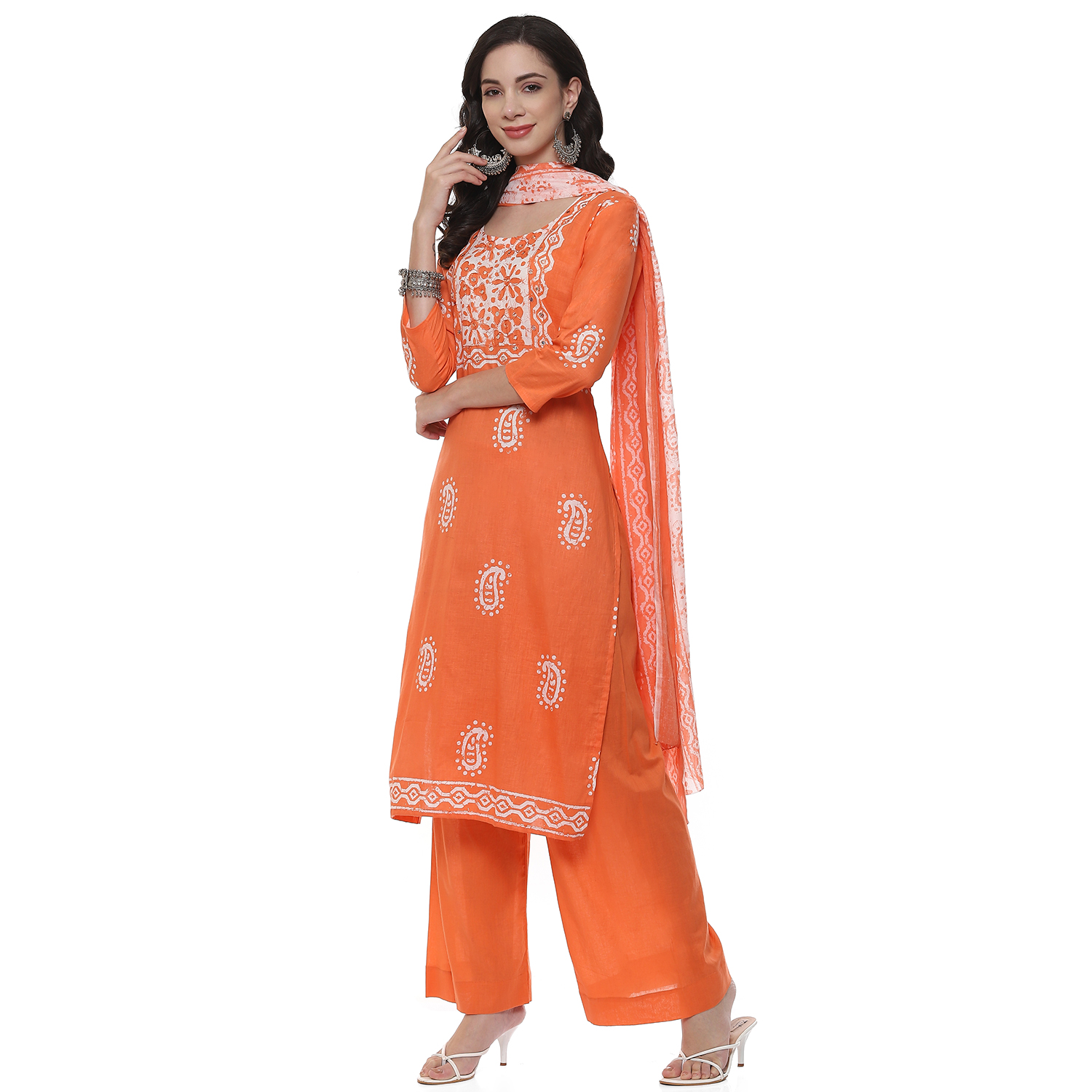 Peach Cotton Blend Unstitched Suit Set image number 5
