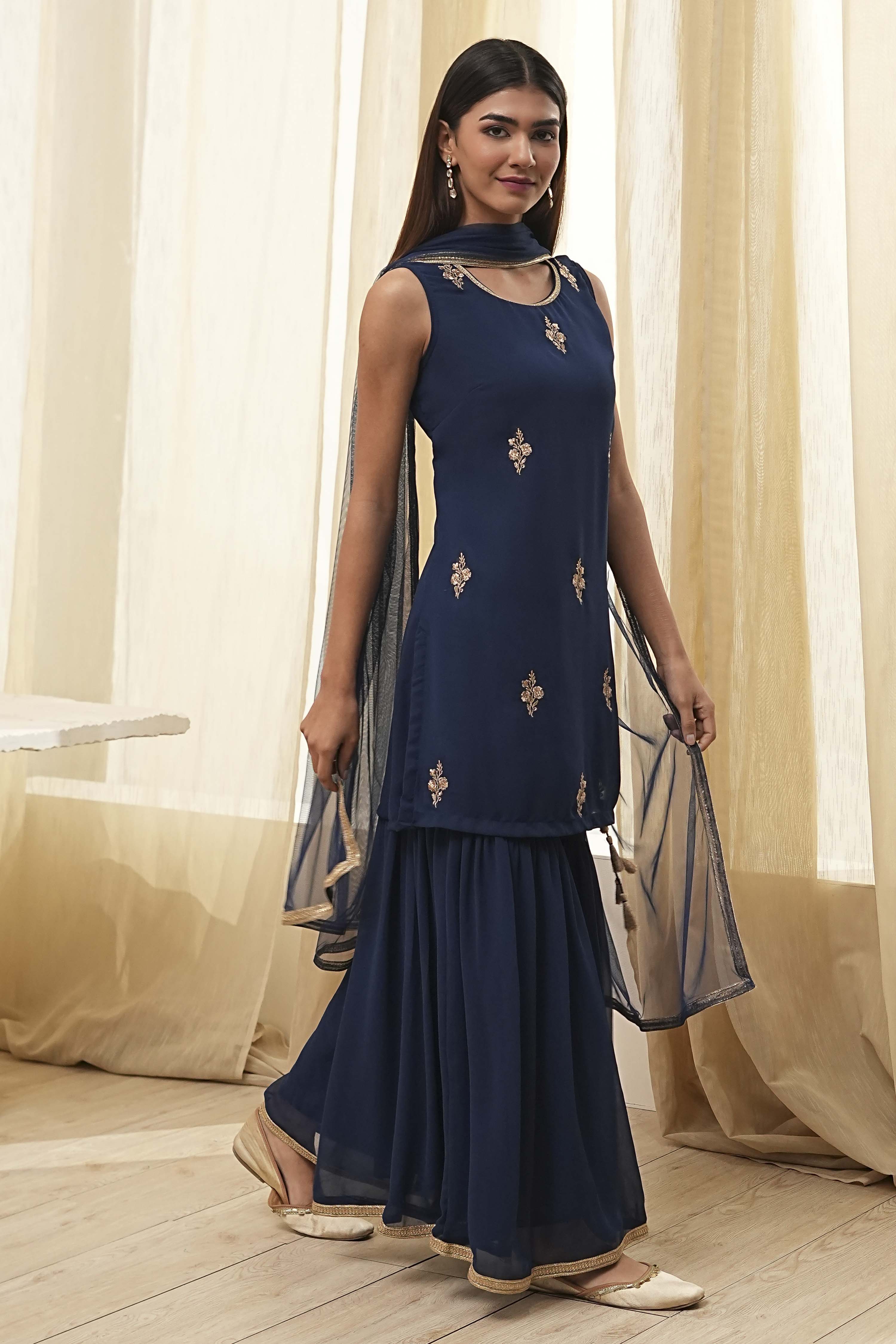 Ochre Yellow Embroidered Straight Suit Set image number 5