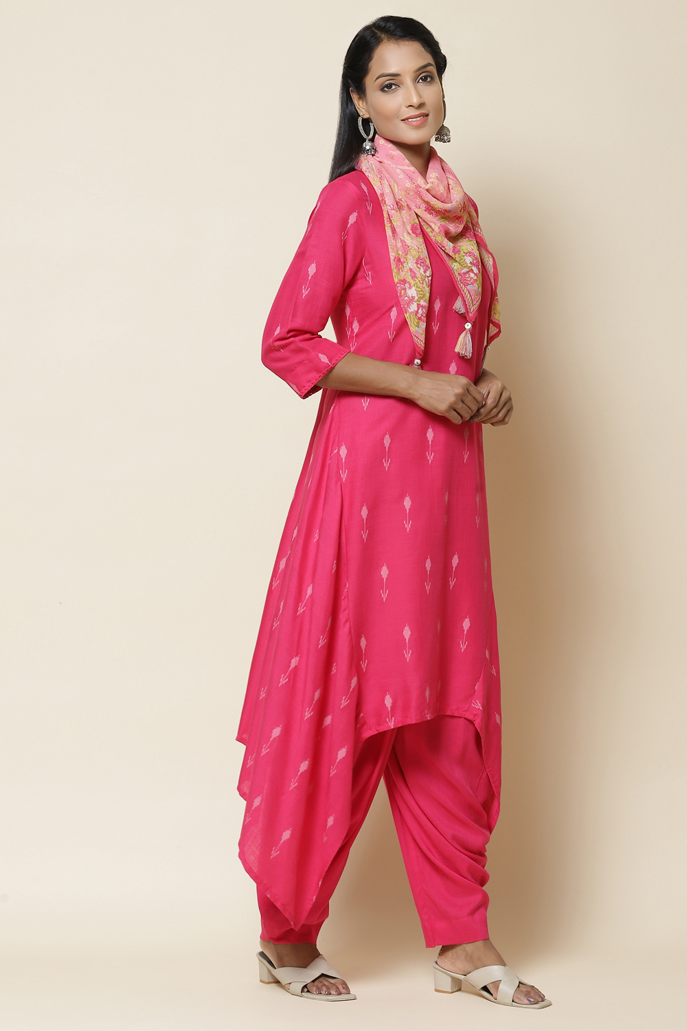 Pink Rayon Flared Kurta Salwar Suit Set image number 5