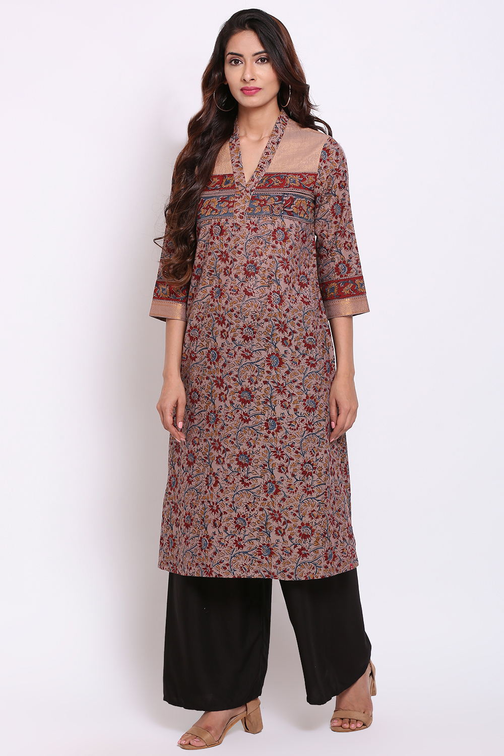 Muddy Pink Cotton Kalamkari Printed Kurta image number 2