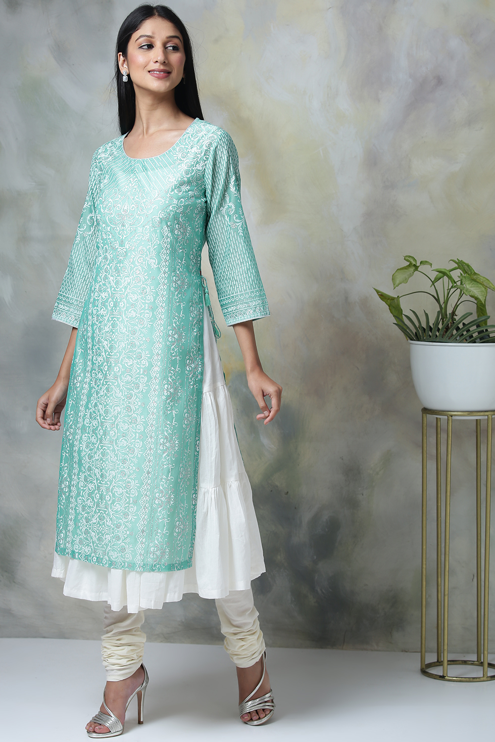 Peach Cotton Double Layered Printed Kurta image number 3