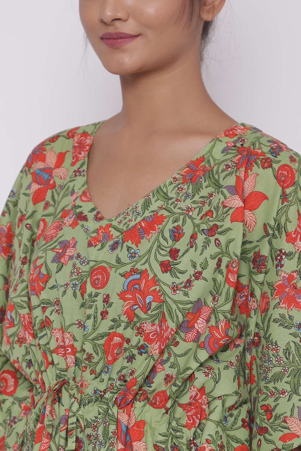 Green Cotton Printed Loungewear Kaftan image number 1