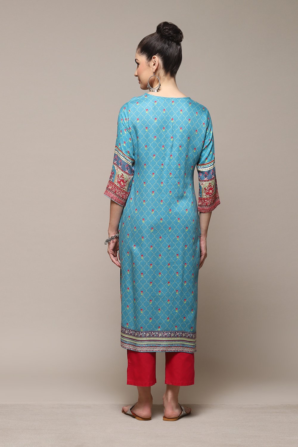 Deep Fuchsia LIVA Straight Printed Kurta image number 5