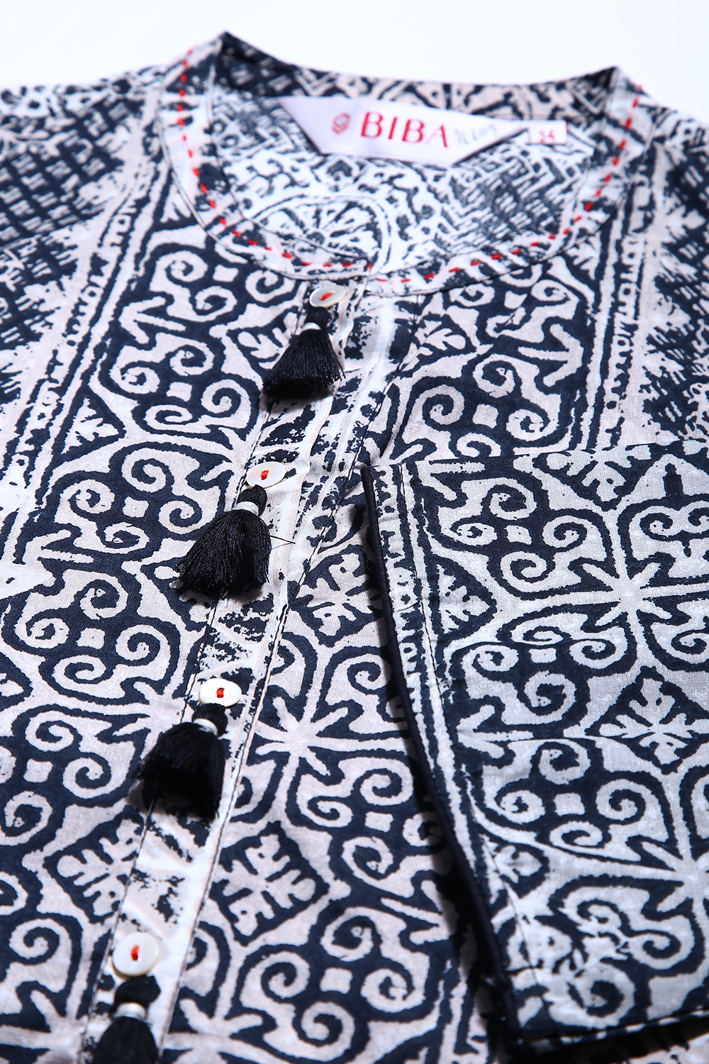 Black Cotton A-line Printed Kurta image number 1