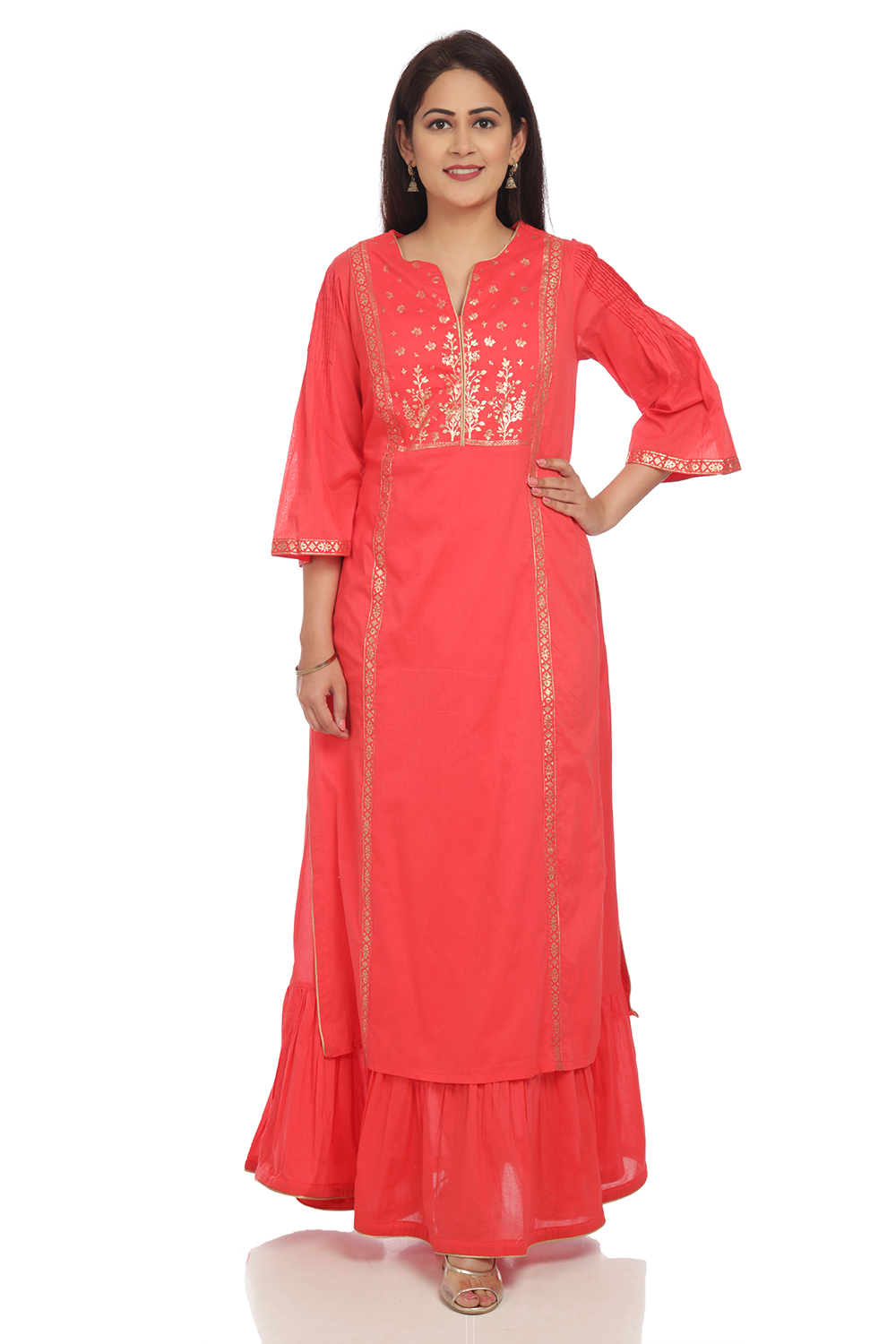 Coral Flared Cotton Printed Kurta image number 0